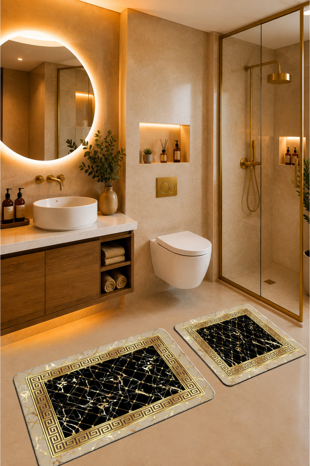 Banyo Paspası 2'li Set Kaymaz Tabanlı ve Yıkanabilir 60x90 Cm - 50x60 Cm