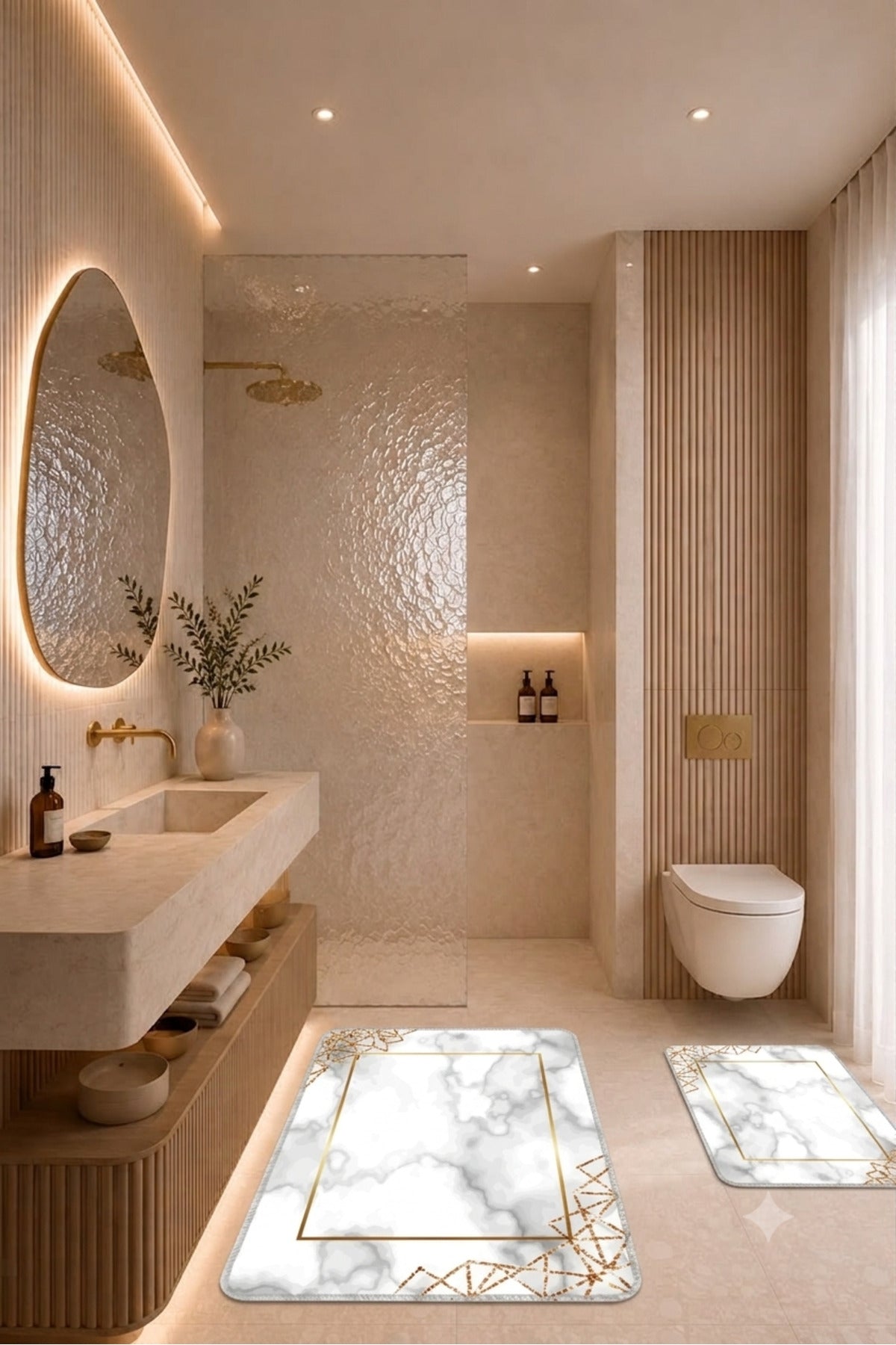 Banyo Paspası 2'li Set Kaymaz Tabanlı ve Yıkanabilir 60x90 Cm - 50x60 Cm