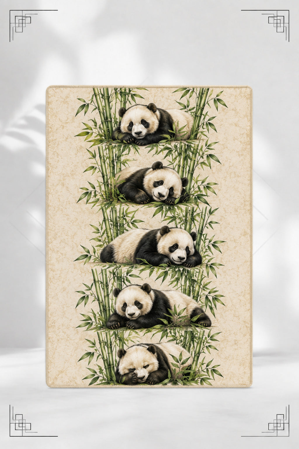 Panda ve Bambu Desenli Dekoratif Halı – Dijital Baskılı Kaymaz Taban Yıkanabilir Modern Tasarım Halı, Farklı Ölçü Seçenekleri