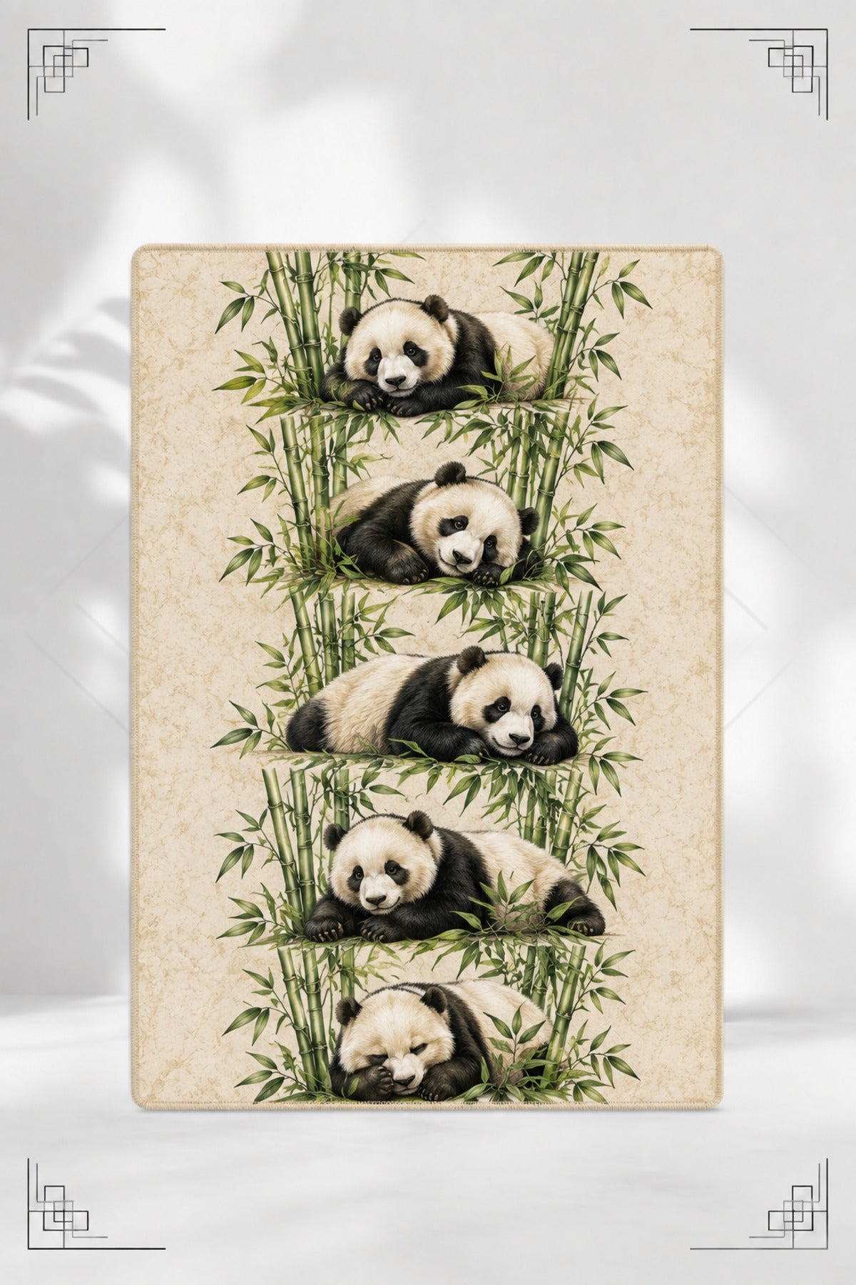 Panda ve Bambu Desenli Dekoratif Halı – Dijital Baskılı Kaymaz Taban Yıkanabilir Modern Tasarım Halı, Farklı Ölçü Seçenekleri
