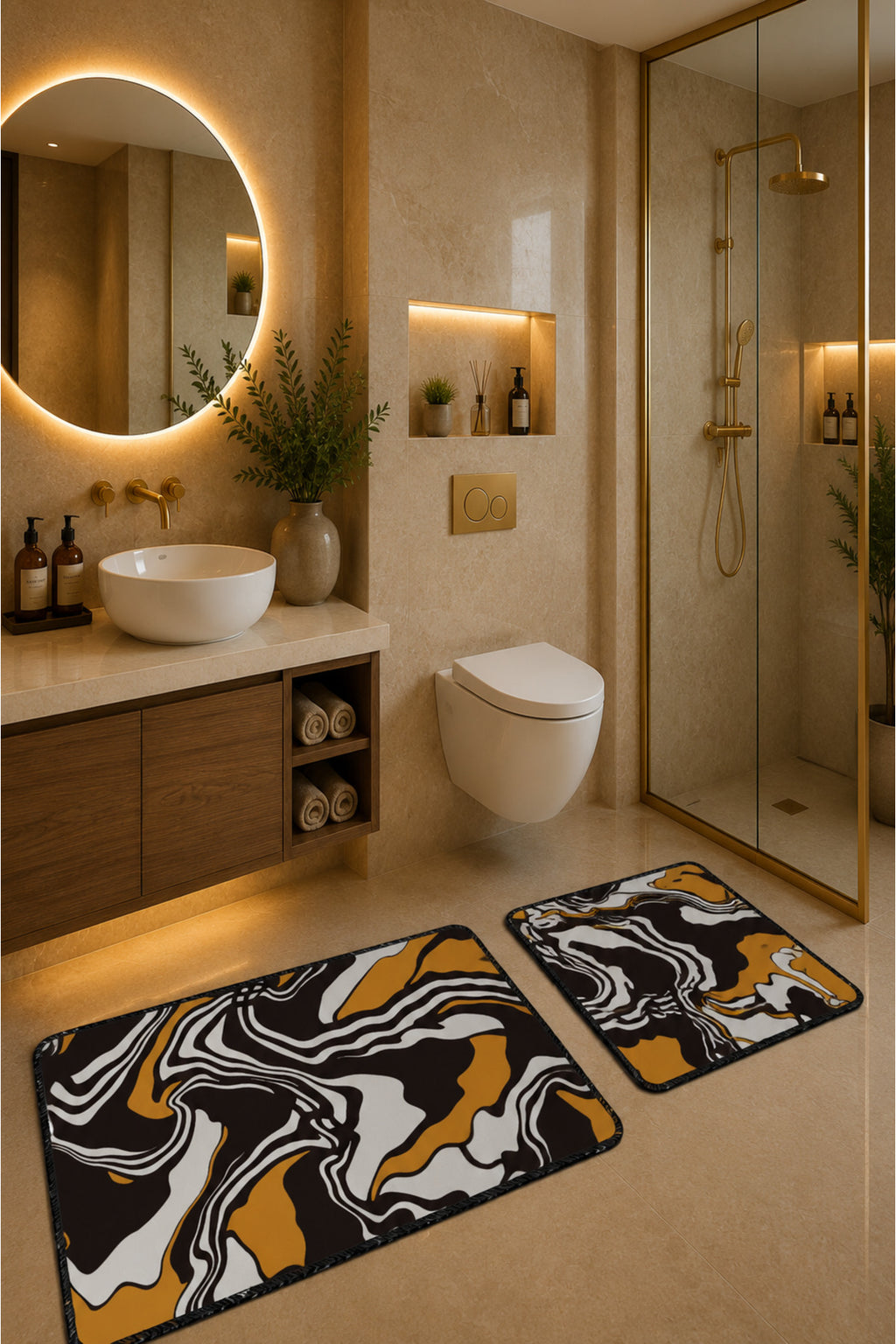 Banyo Paspası 2'li Set Kaymaz Tabanlı ve Yıkanabilir 60x90 Cm - 50x60 Cm