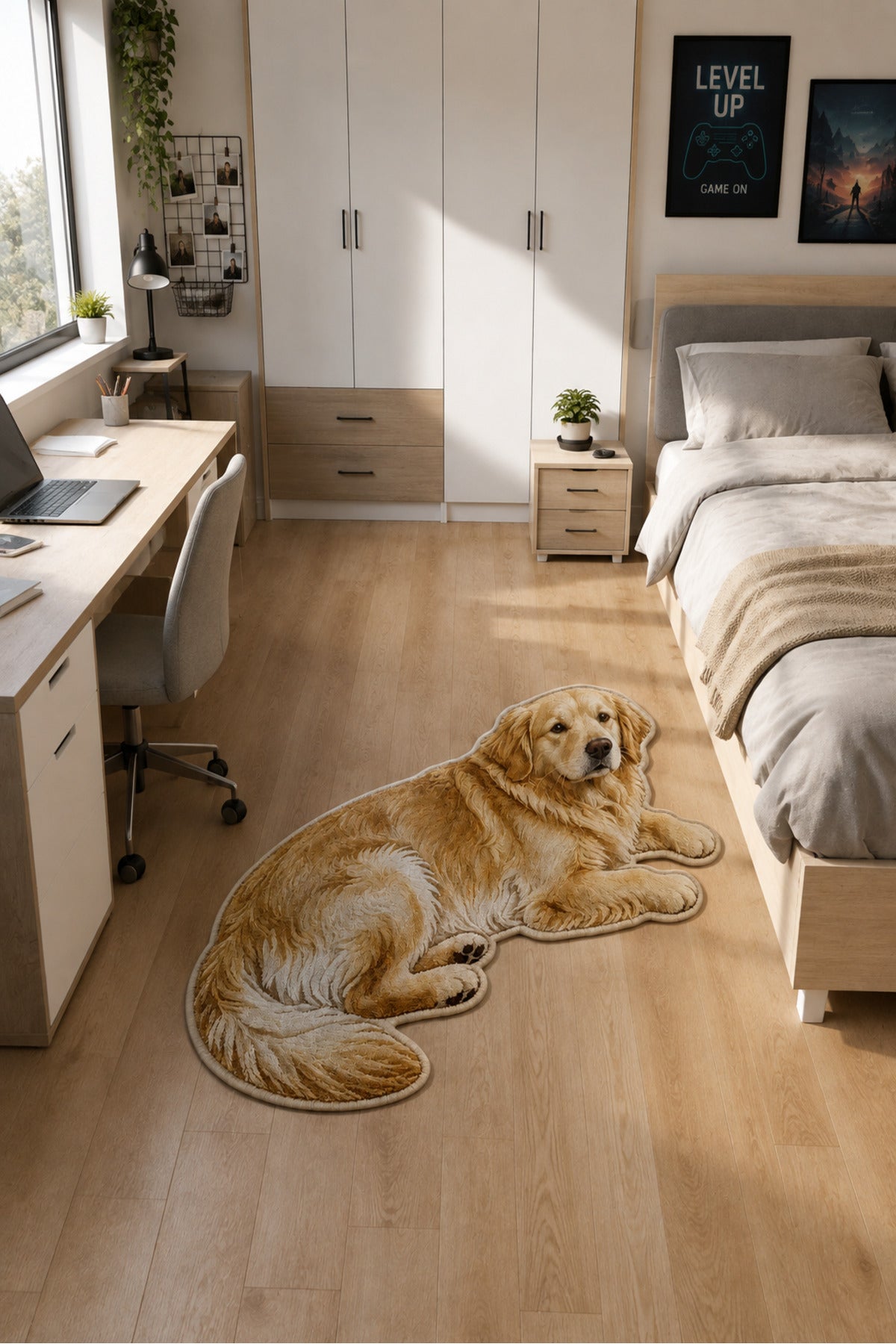 Kedi Köpek Figürlü Düzensiz Kesim Dekoratif Halı – Dijital Baskılı Kaymaz Taban Yıkanabilir Evcil Dostlar Halısı