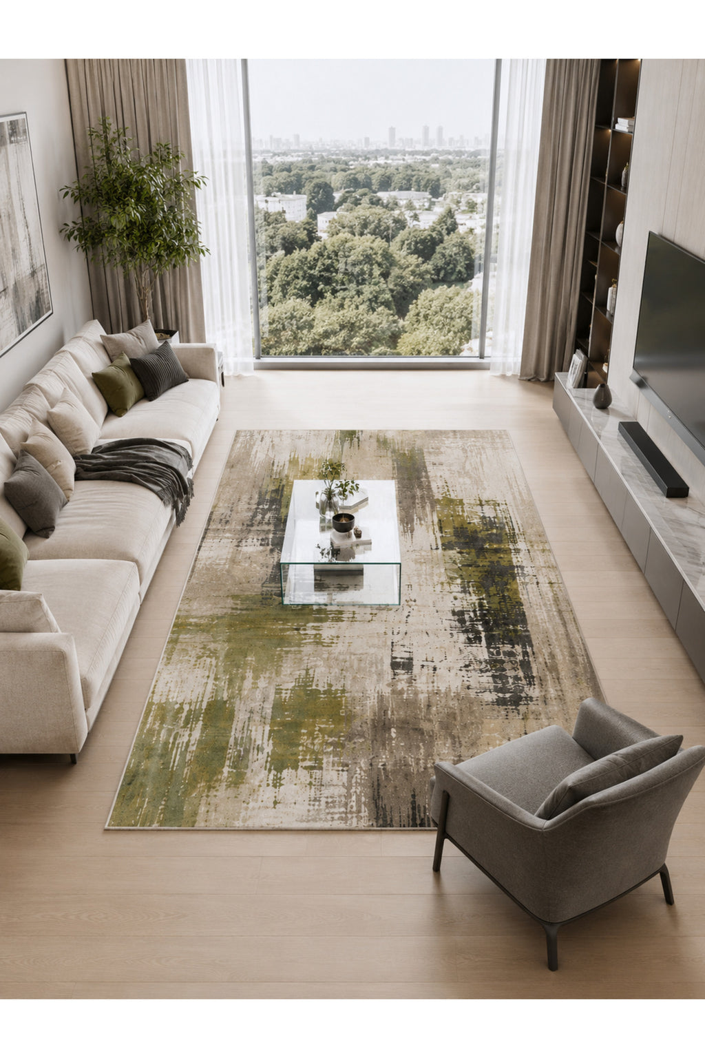 Urban Canvas Modern Soyut Eskitme Desenli Dijital Baskı Kaymaz Taban Yıkanabilir Salon Halısı – 4 Desen ve Farklı Ölçü Seçene