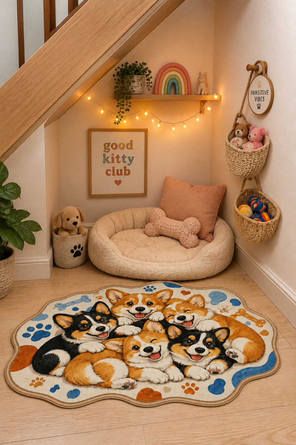 Kedi ve Köpek Mama Altlığı 60x90 cm – Kemik Şekilli Renkli Dijital Baskılı, Kaymaz Taban, Yıkanabilir Mama Paspası
