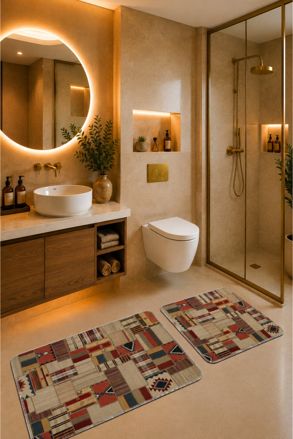 Banyo Paspası 2'li Set Kaymaz Tabanlı ve Yıkanabilir 60x90 Cm - 50x60 Cm