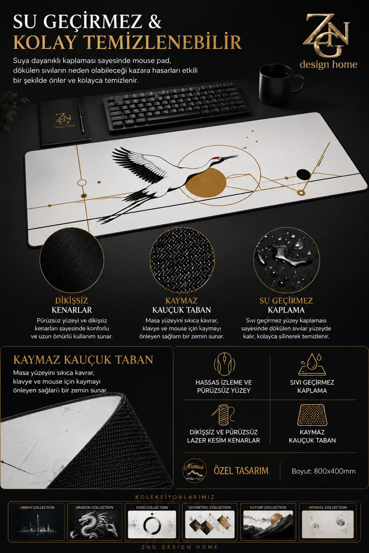 Zen Fusion Collection 80x40 cm Büyük Boy Gaming Mousepad Kaymaz Taban Deskmat