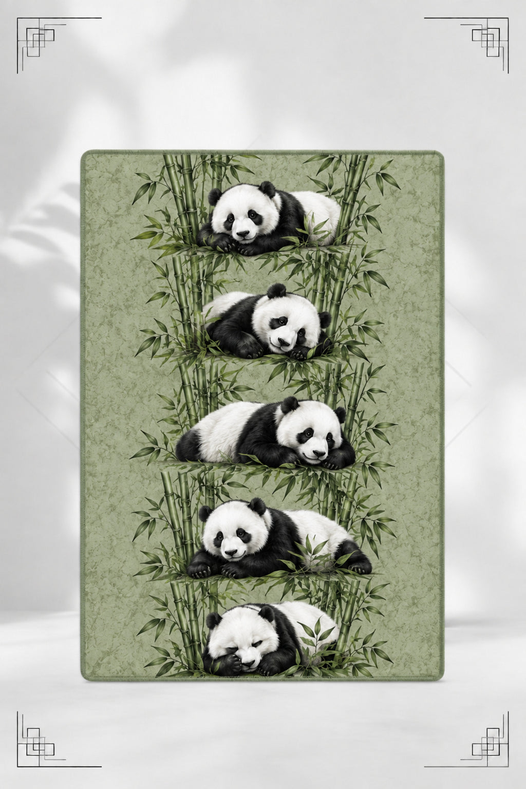 Panda ve Bambu Desenli Dekoratif Halı – Dijital Baskılı Kaymaz Taban Yıkanabilir Modern Tasarım Halı, Farklı Ölçü Seçenekleri