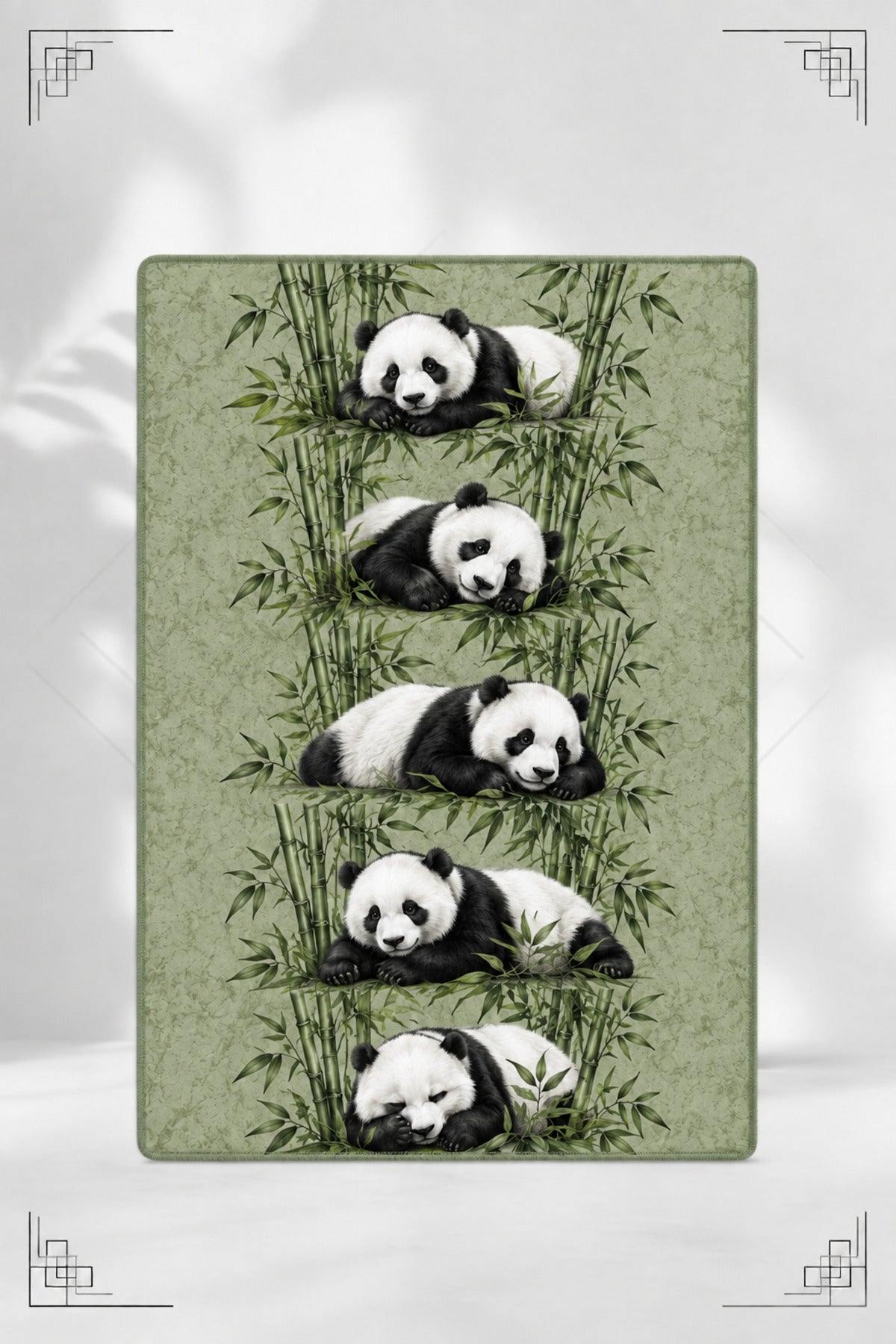 Panda ve Bambu Desenli Dekoratif Halı – Dijital Baskılı Kaymaz Taban Yıkanabilir Modern Tasarım Halı, Farklı Ölçü Seçenekleri
