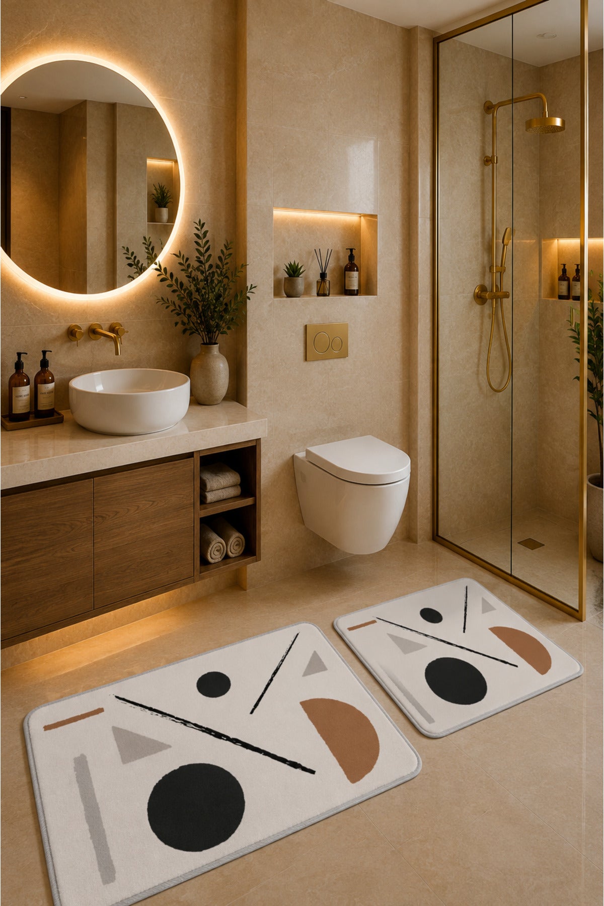 Banyo Paspası 2'li Set Kaymaz Tabanlı ve Yıkanabilir 60x90 Cm - 50x60 Cm