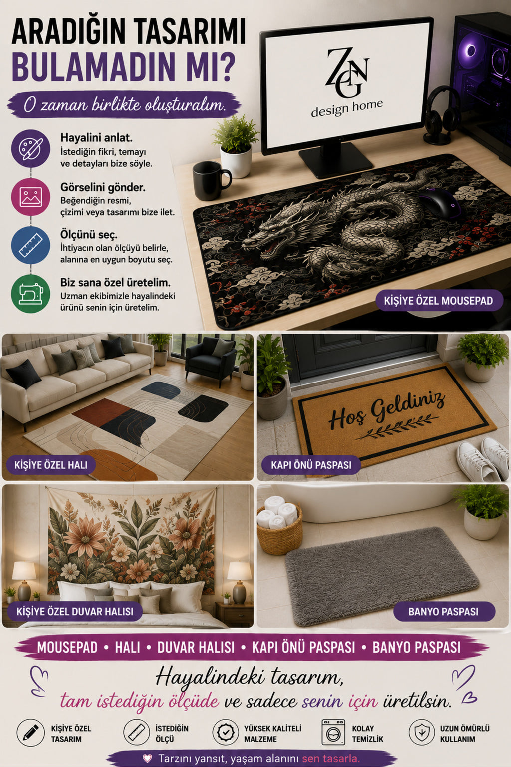 Zen Fusion Collection 80x40 cm Büyük Boy Gaming Mousepad Kaymaz Taban Deskmat