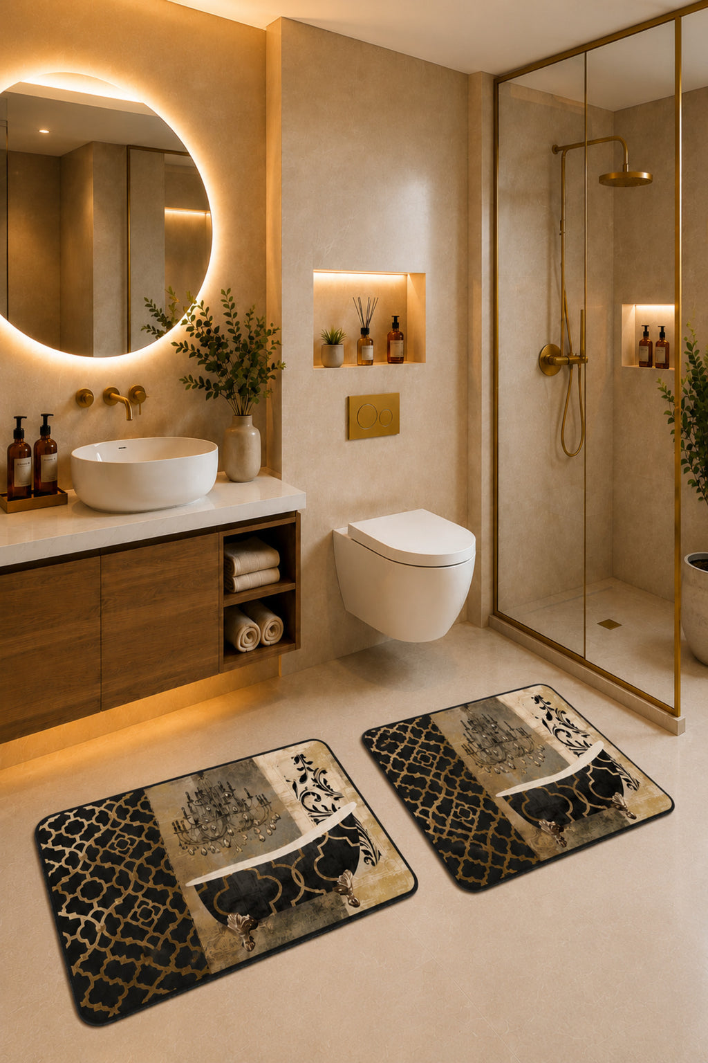 Banyo Paspası 2'li Set Kaymaz Tabanlı ve Yıkanabilir 60x90 Cm - 50x60 Cm