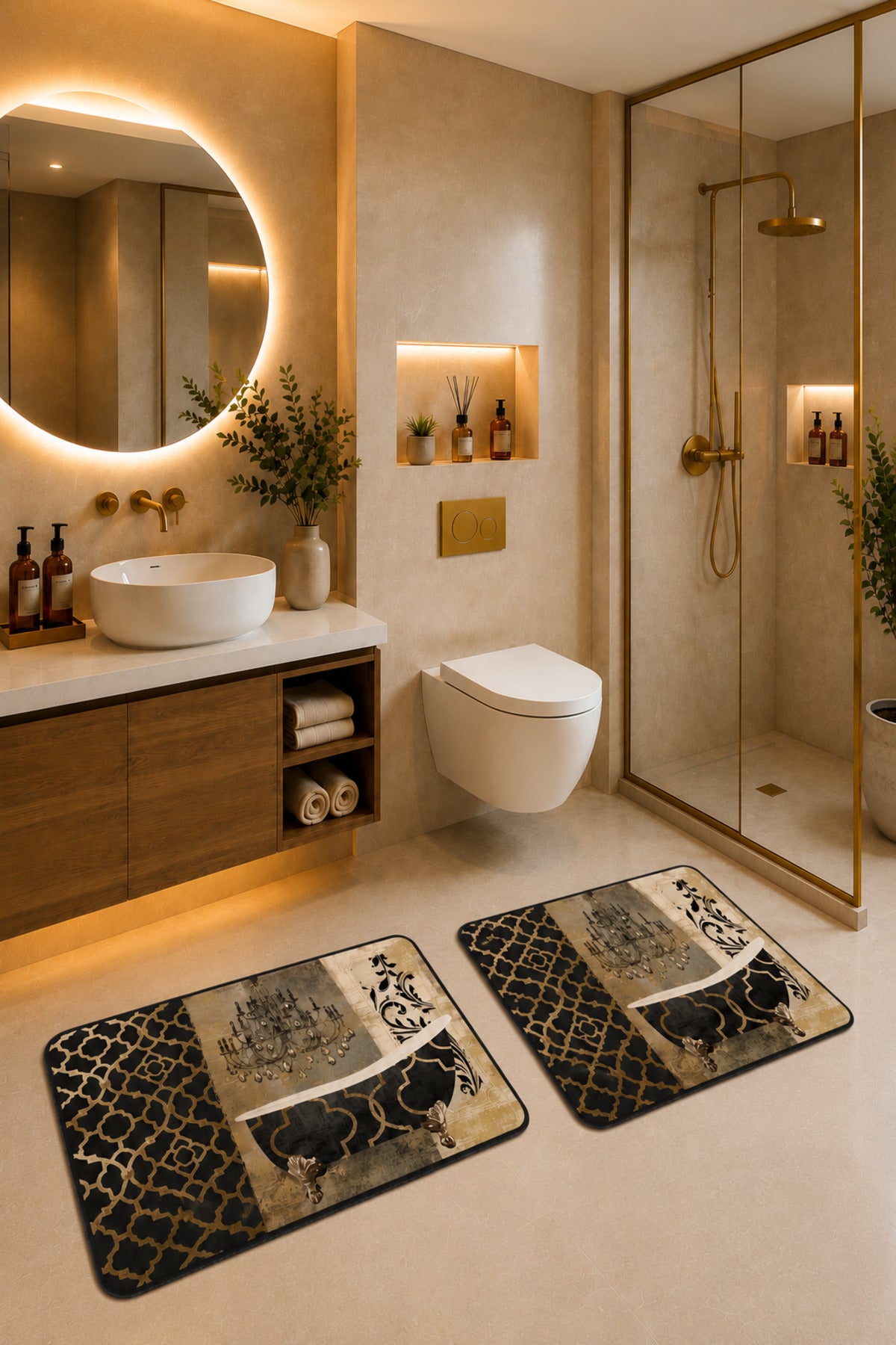 Banyo Paspası 2'li Set Kaymaz Tabanlı ve Yıkanabilir 60x90 Cm - 50x60 Cm