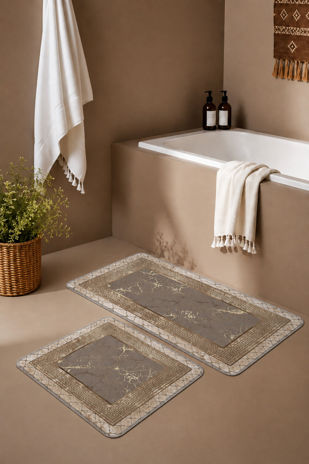Banyo Paspası 2'li Set Kaymaz Tabanlı ve Yıkanabilir 60x90 Cm - 50x60 Cm