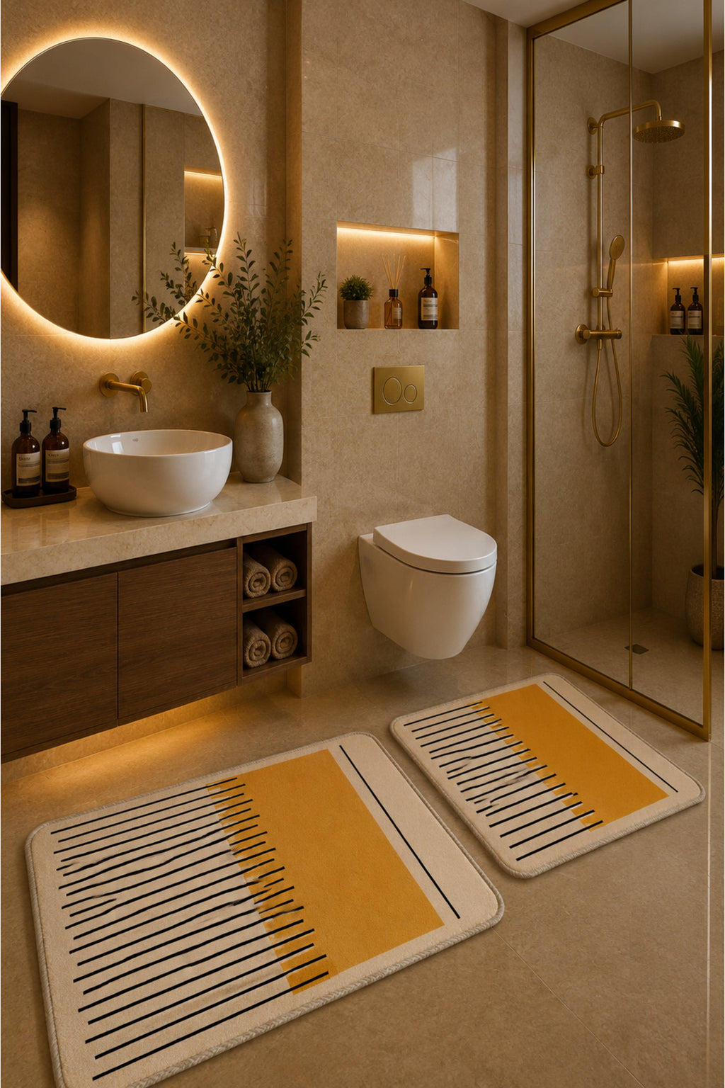 Banyo Paspası 2'li Set Kaymaz Tabanlı ve Yıkanabilir 60x90 Cm - 50x60 Cm