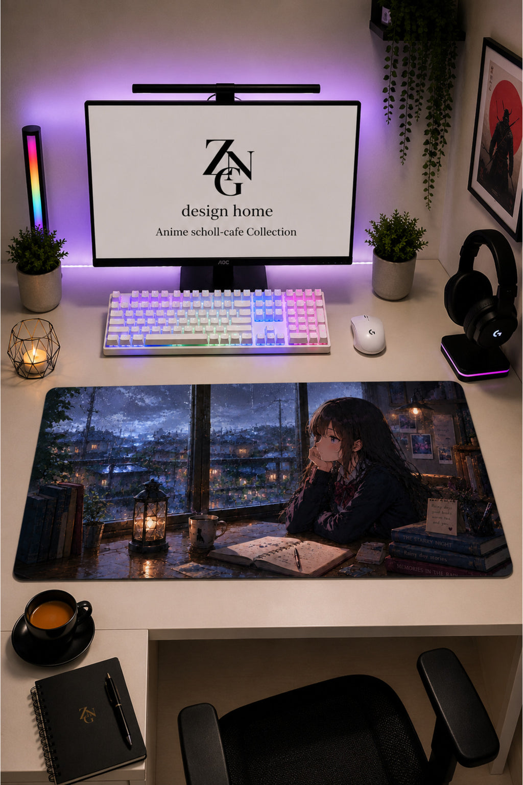 Anime scholl-cafe Collection 80x40 cm Büyük Boy Gaming Mousepad Kaymaz Taban Deskmat
