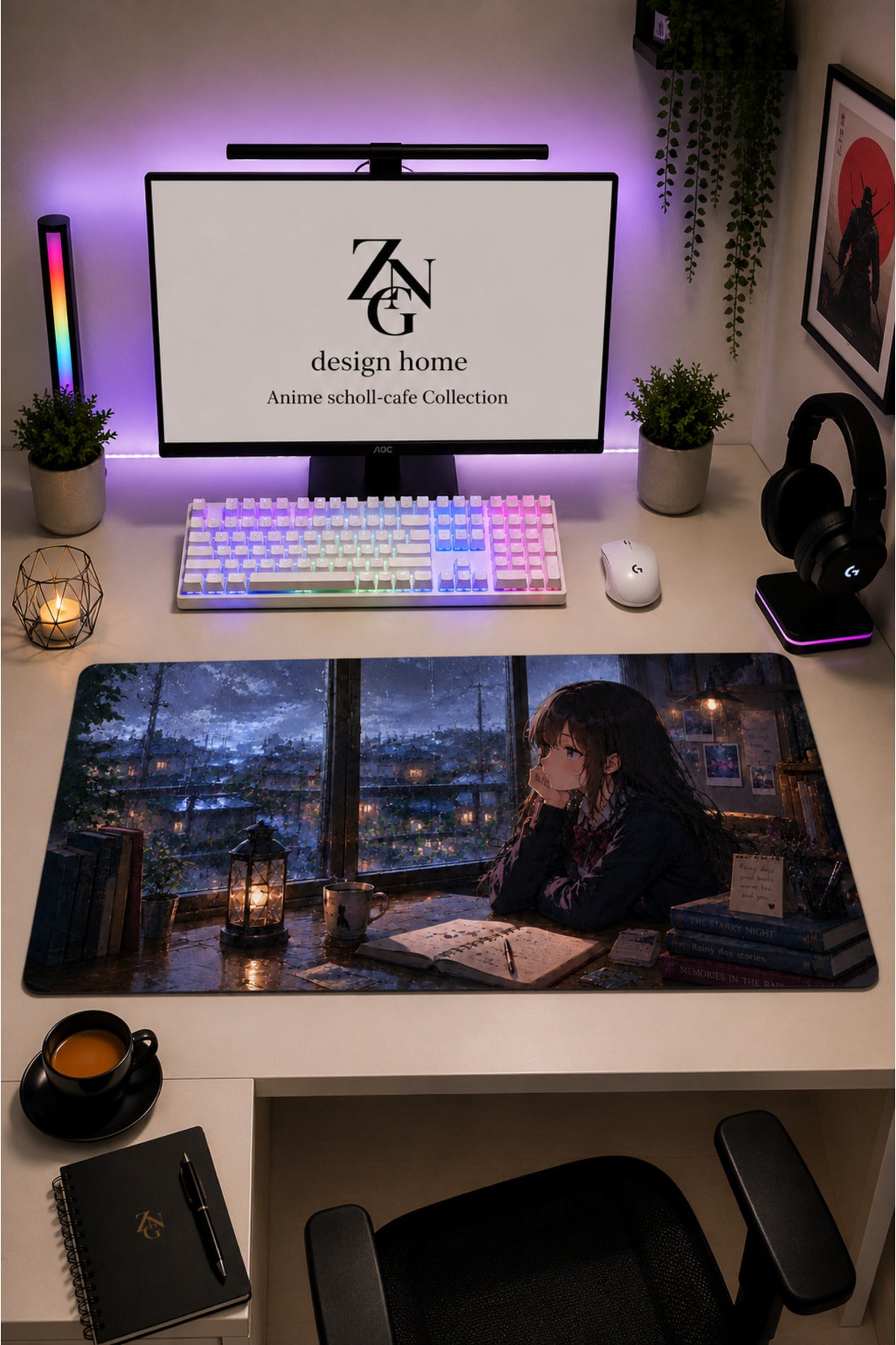 Anime scholl-cafe Collection 80x40 cm Büyük Boy Gaming Mousepad Kaymaz Taban Deskmat