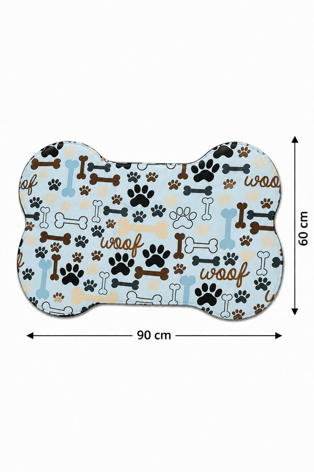 Kedi ve Köpek Mama Altlığı 60x90 cm – Kemik Şekilli Renkli Dijital Baskılı, Kaymaz Taban, Yıkanabilir Mama Paspası