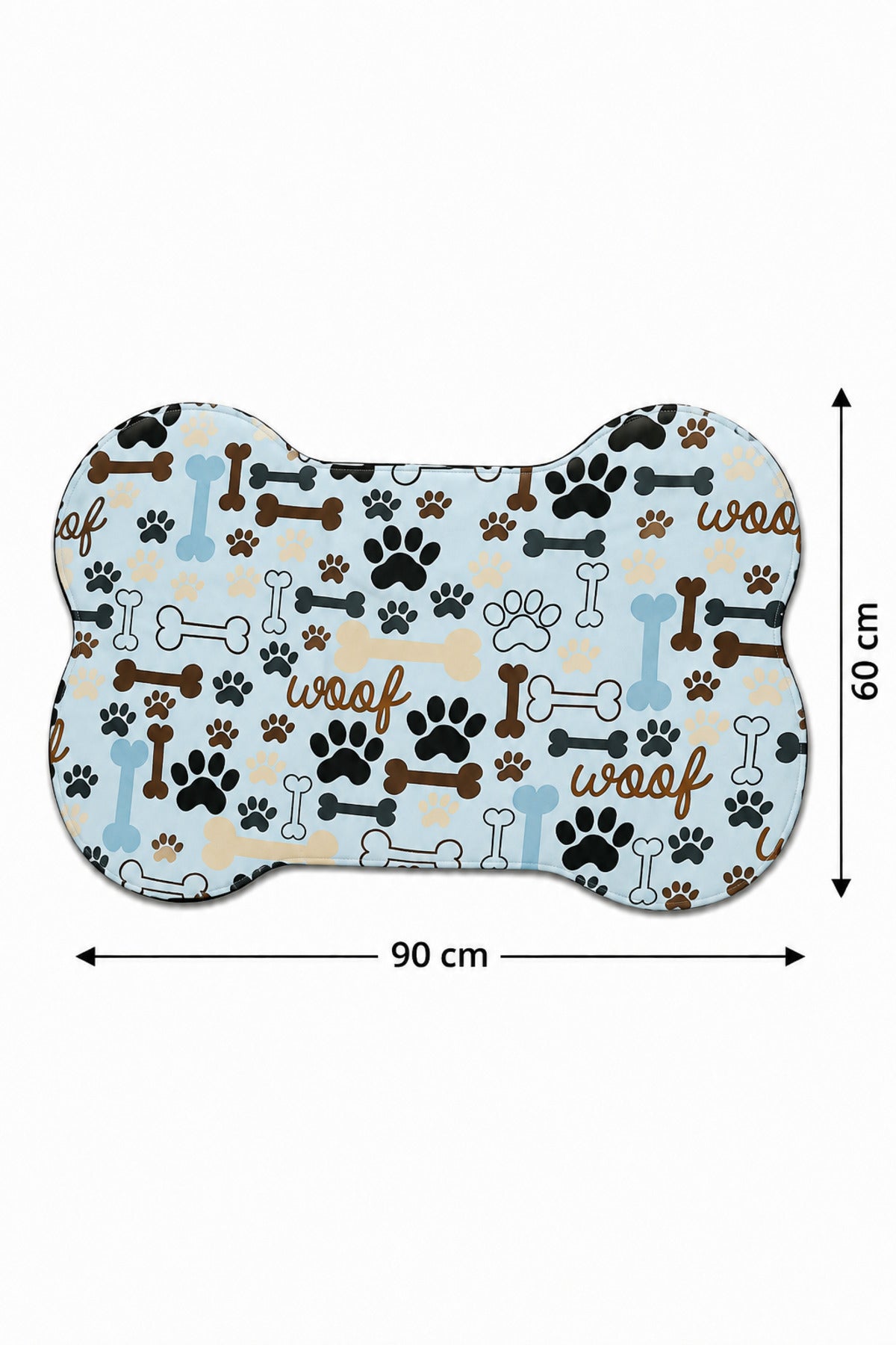 Kedi ve Köpek Mama Altlığı 60x90 cm – Kemik Şekilli Renkli Dijital Baskılı, Kaymaz Taban, Yıkanabilir Mama Paspası