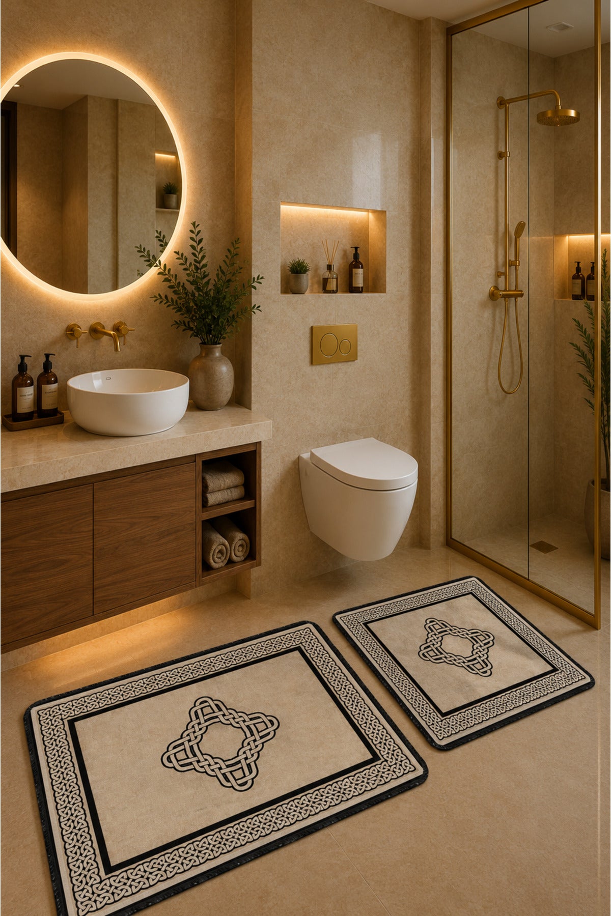 Banyo Paspası 2'li Set Kaymaz Tabanlı ve Yıkanabilir 60x90 Cm - 50x60 Cm