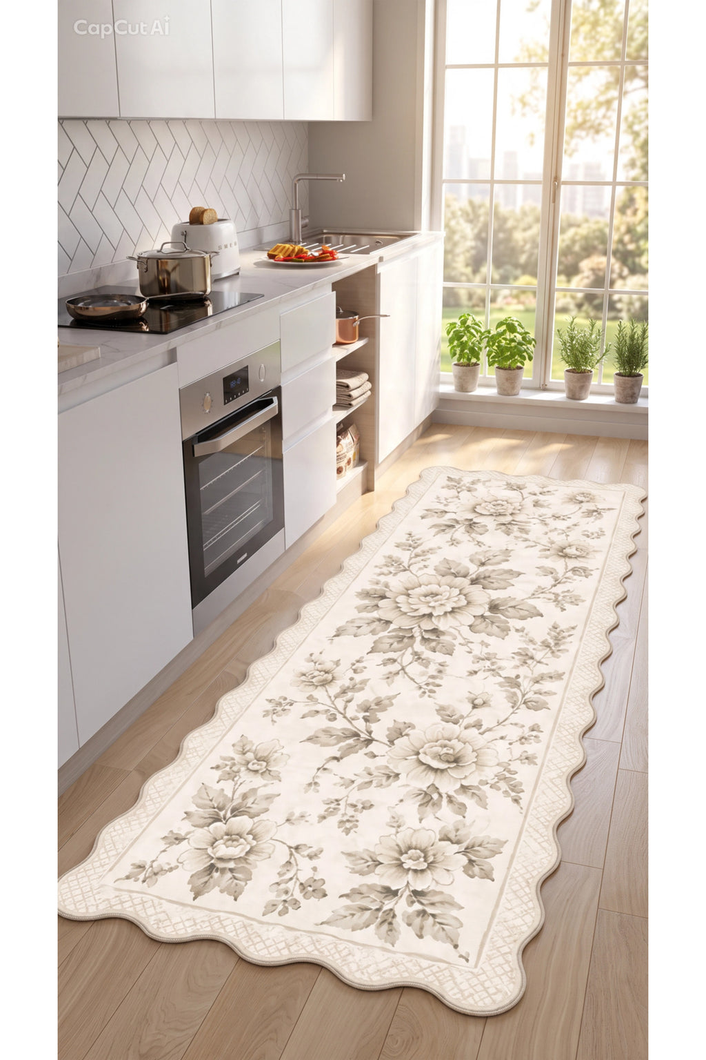 Botanica Luxe Collection English Rose Kişiye Özel Üretim Dekoratif Kaymaz Taban MUTFAK Halısı – Dijital Baskı, Yıkanabilir, F