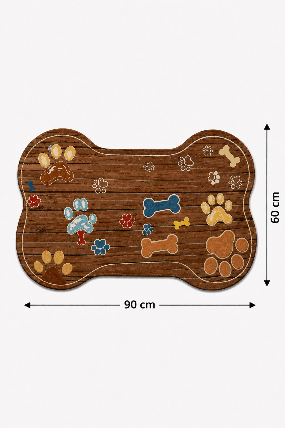 Kedi ve Köpek Mama Altlığı 60x90 cm – Kemik Şekilli Renkli Dijital Baskılı, Kaymaz Taban, Yıkanabilir Mama Paspası