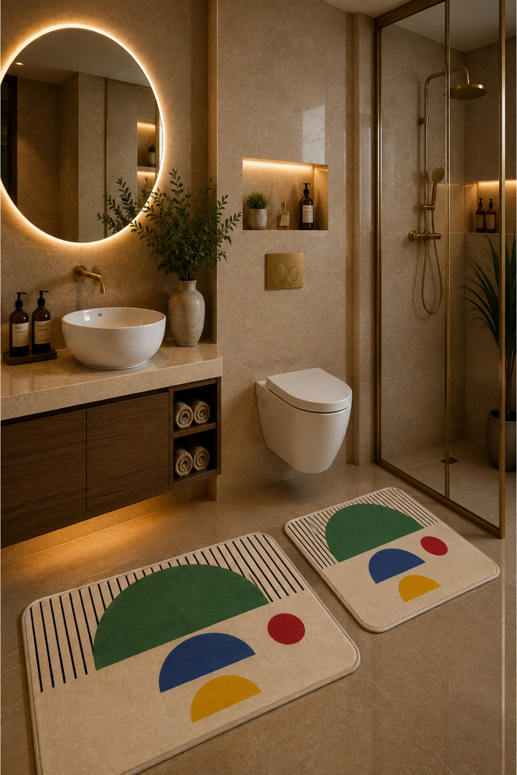 Banyo Paspası 2'li Set Kaymaz Tabanlı ve Yıkanabilir 60x90 Cm - 50x60 Cm