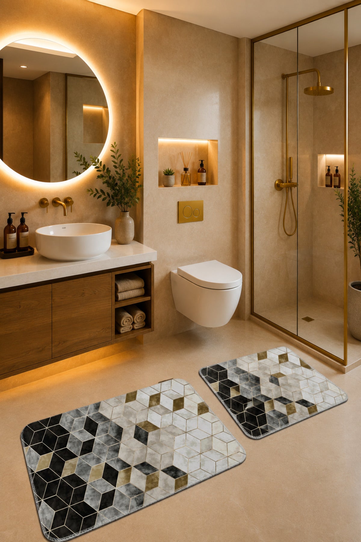 Banyo Paspası 2'li Set Kaymaz Tabanlı ve Yıkanabilir 60x90 Cm - 50x60 Cm