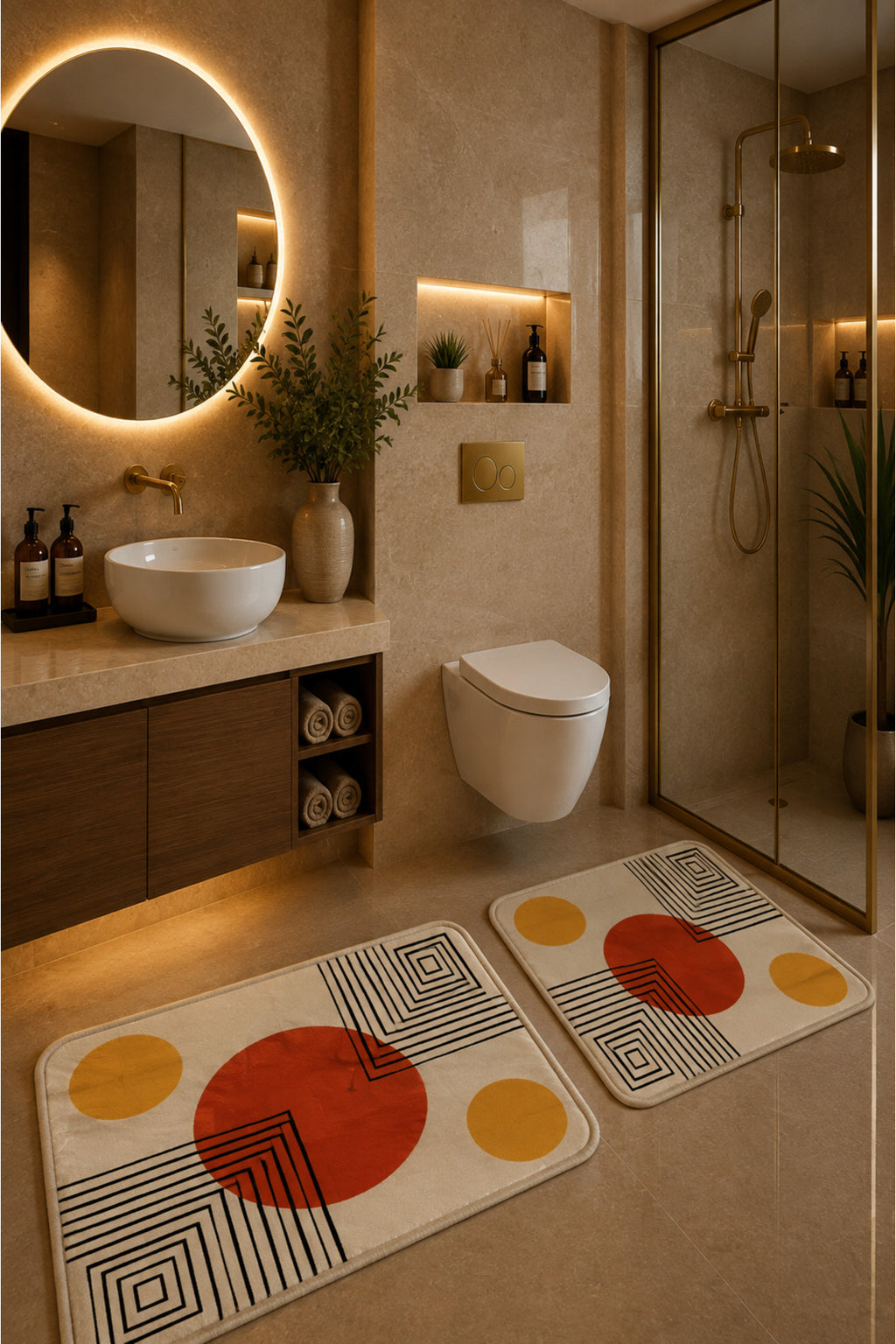 Banyo Paspası 2'li Set Kaymaz Tabanlı ve Yıkanabilir 60x90 Cm - 50x60 Cm
