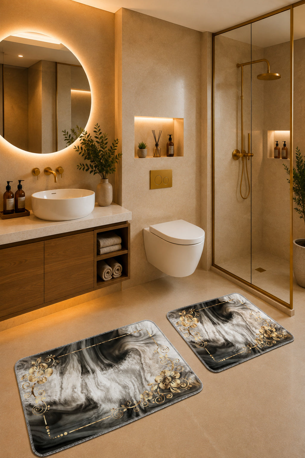 Banyo Paspası 2'li Set Kaymaz Tabanlı ve Yıkanabilir 60x90 Cm - 50x60 Cm