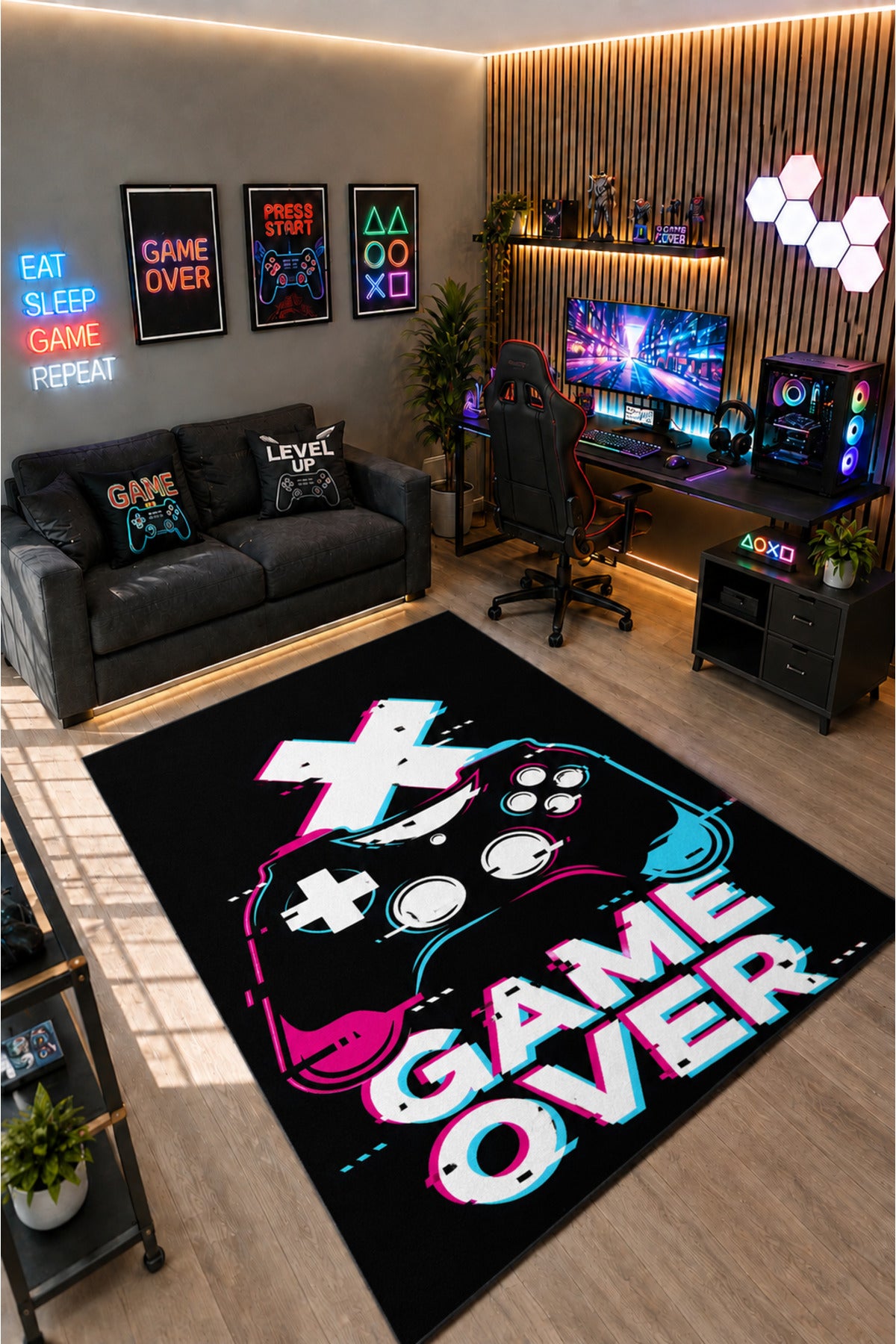 Gamer Collection Kişiye Özel Üretim Dekoratif Kaymaz Taban Oyun Odası Halısı – Dijital Baskı Yıkanabilir – Farklı Ölçü Seçene