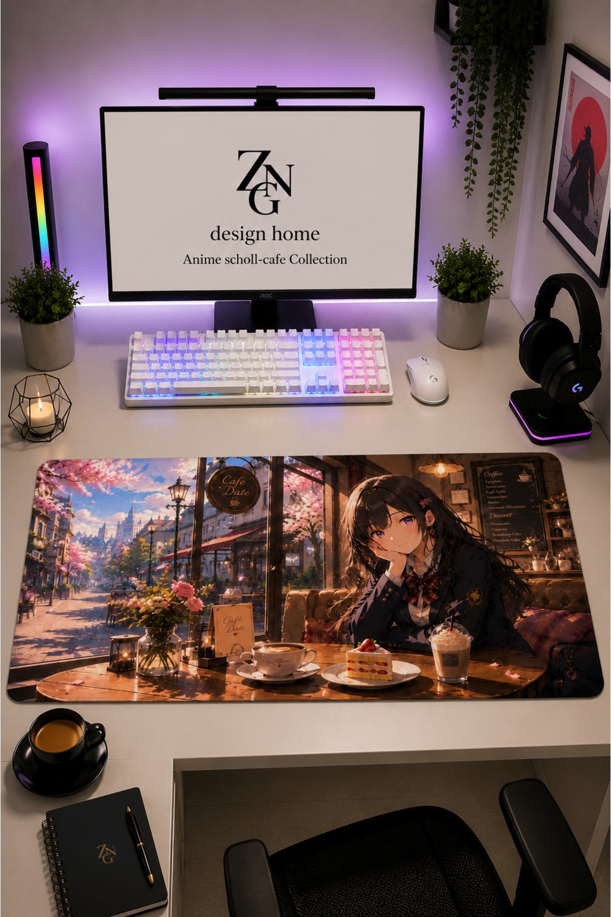 Anime scholl-cafe Collection 80x40 cm Büyük Boy Gaming Mousepad Kaymaz Taban Deskmat