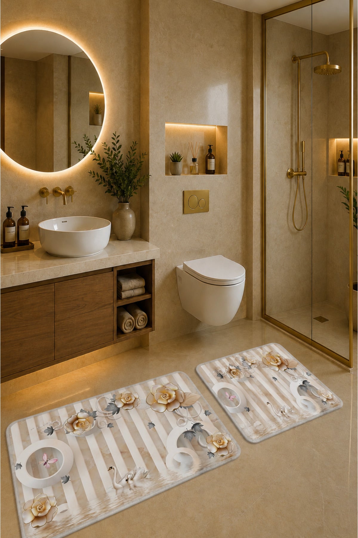Banyo Paspası 2'li Set Kaymaz Tabanlı ve Yıkanabilir 60x90 Cm - 50x60 Cm