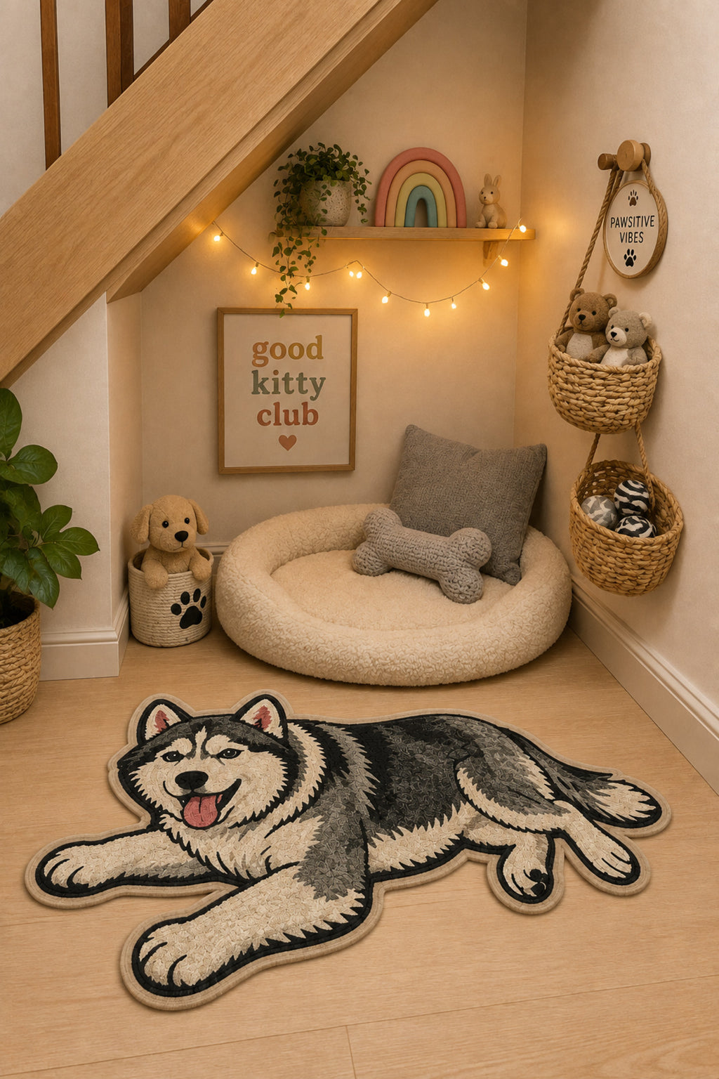 Kedi ve Köpek Mama Altlığı 60x90 cm – Kemik Şekilli Renkli Dijital Baskılı, Kaymaz Taban, Yıkanabilir Mama Paspası