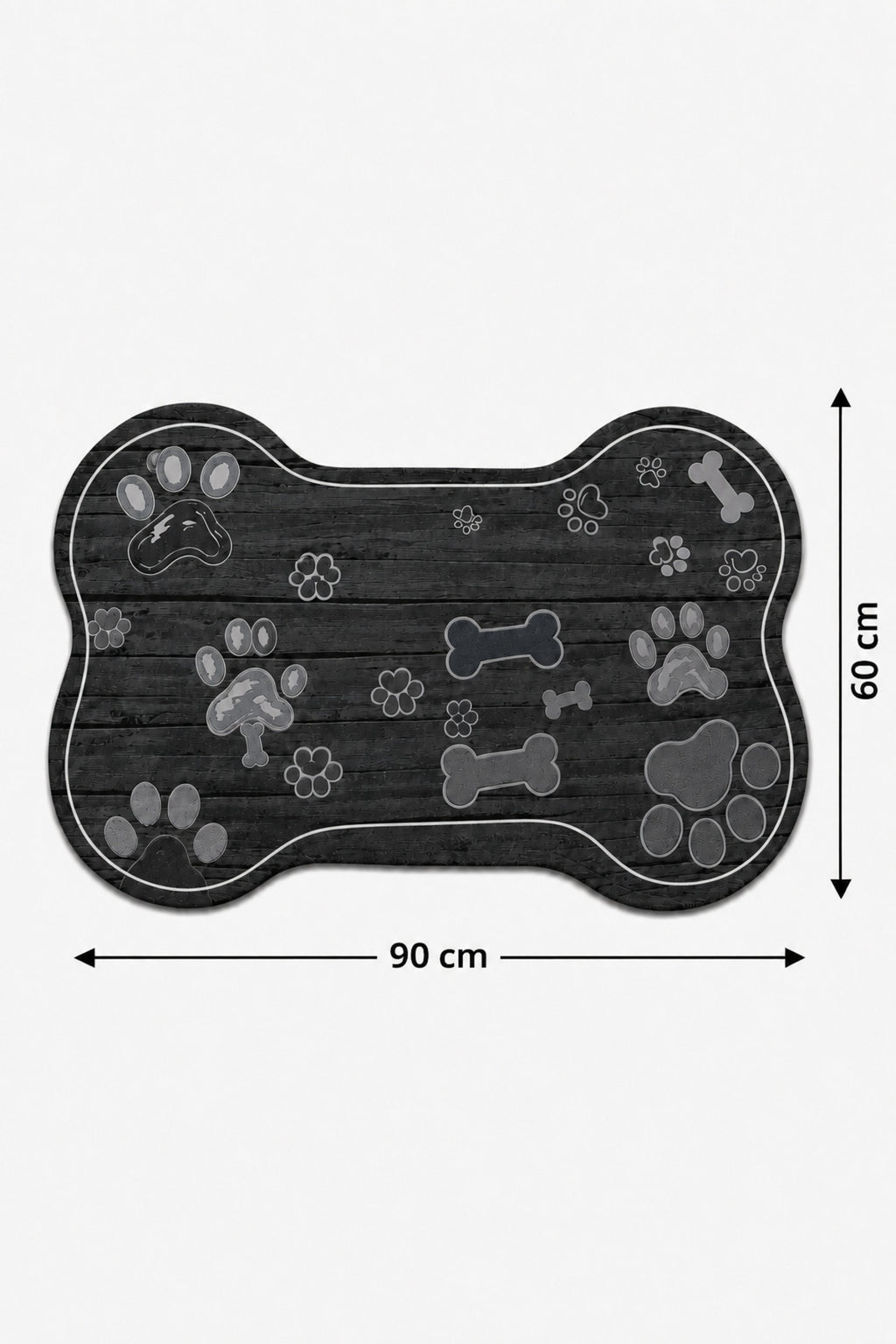 Kedi ve Köpek Mama Altlığı 60x90 cm – Kemik Şekilli Renkli Dijital Baskılı, Kaymaz Taban, Yıkanabilir Mama Paspası