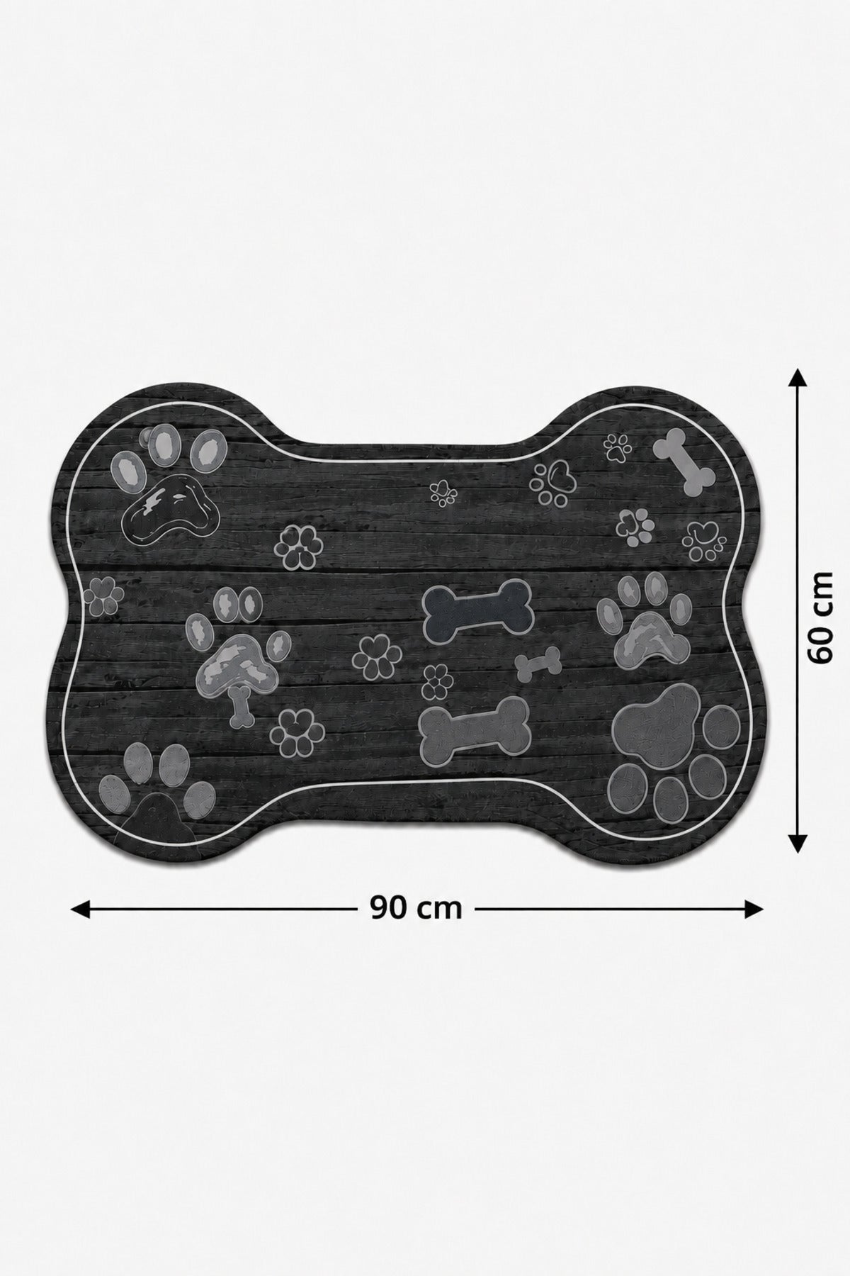 Kedi ve Köpek Mama Altlığı 60x90 cm – Kemik Şekilli Renkli Dijital Baskılı, Kaymaz Taban, Yıkanabilir Mama Paspası