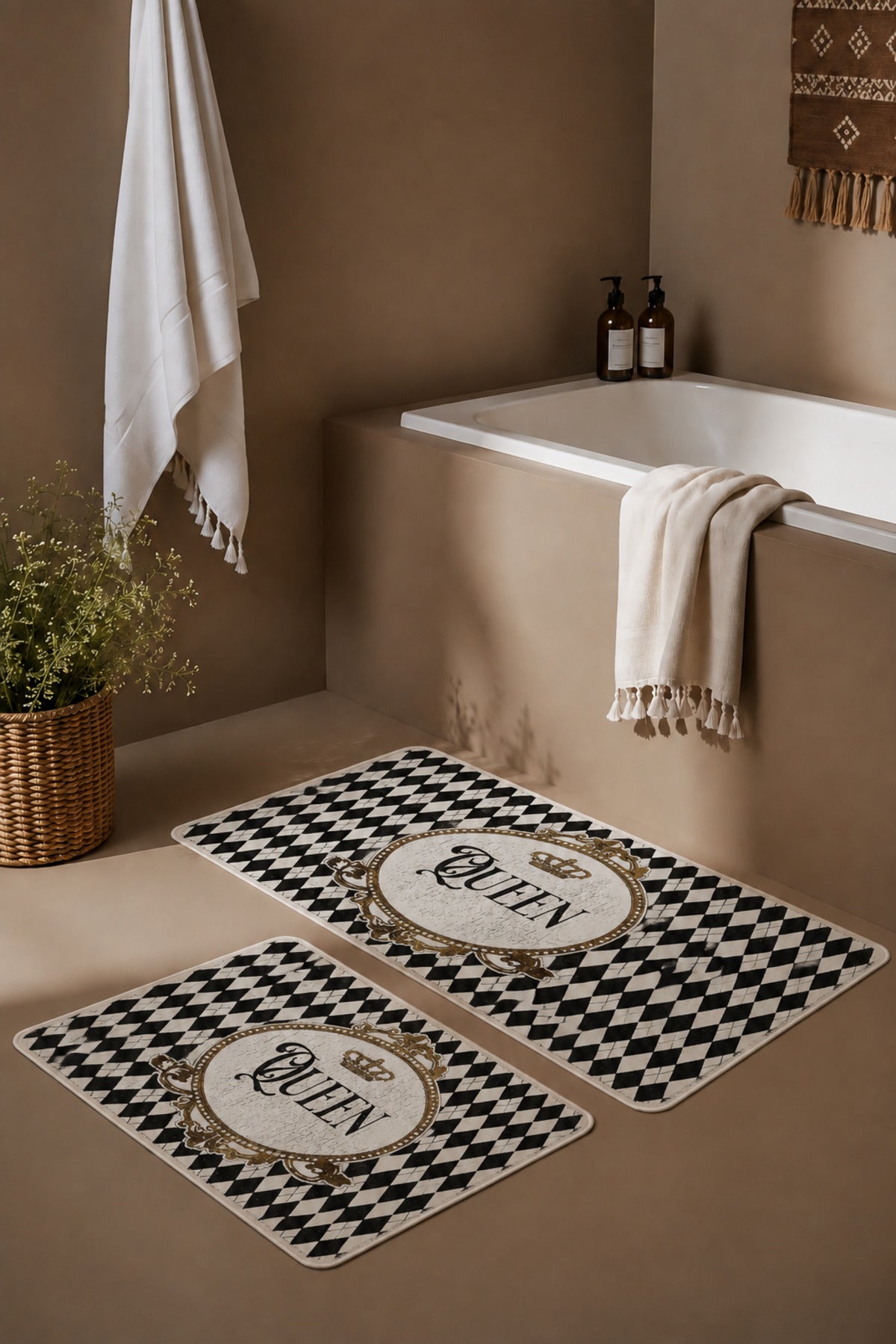 Banyo Paspası 2'li Set Kaymaz Tabanlı ve Yıkanabilir 60x90 Cm - 50x60 Cm