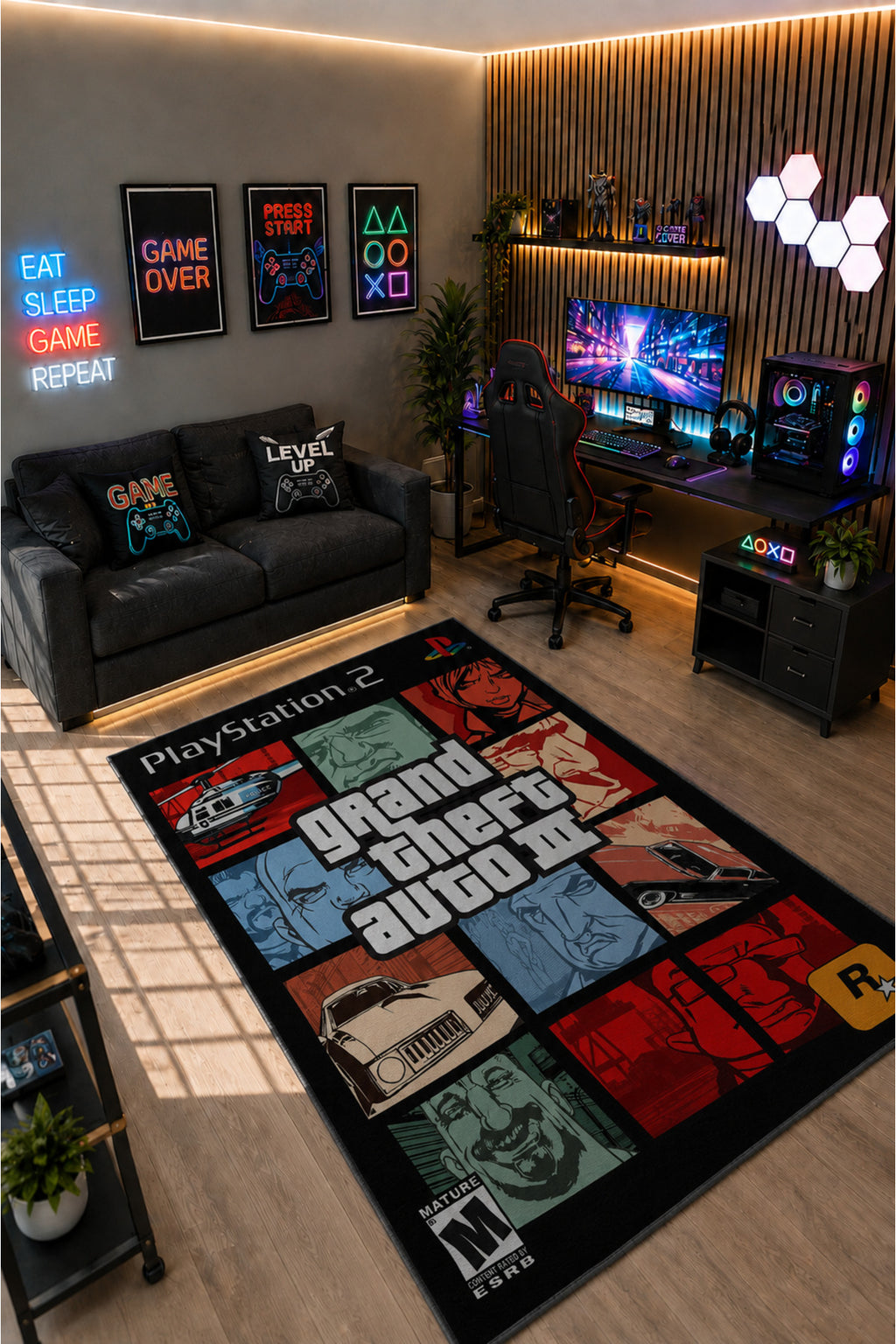 Gamer Collection Kişiye Özel Üretim Dekoratif Kaymaz Taban Oyun Odası Halısı – Dijital Baskı Yıkanabilir – Farklı Ölçü Seçene