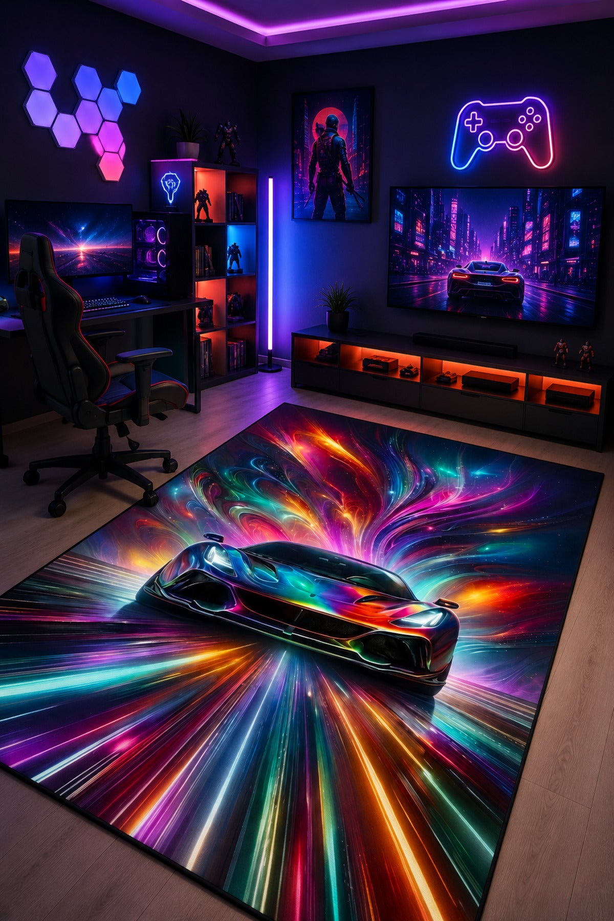 Dekoratif Kaymaz Taban Gamer Halı – Oyun Odası Yıkanabilir Baskı Halı