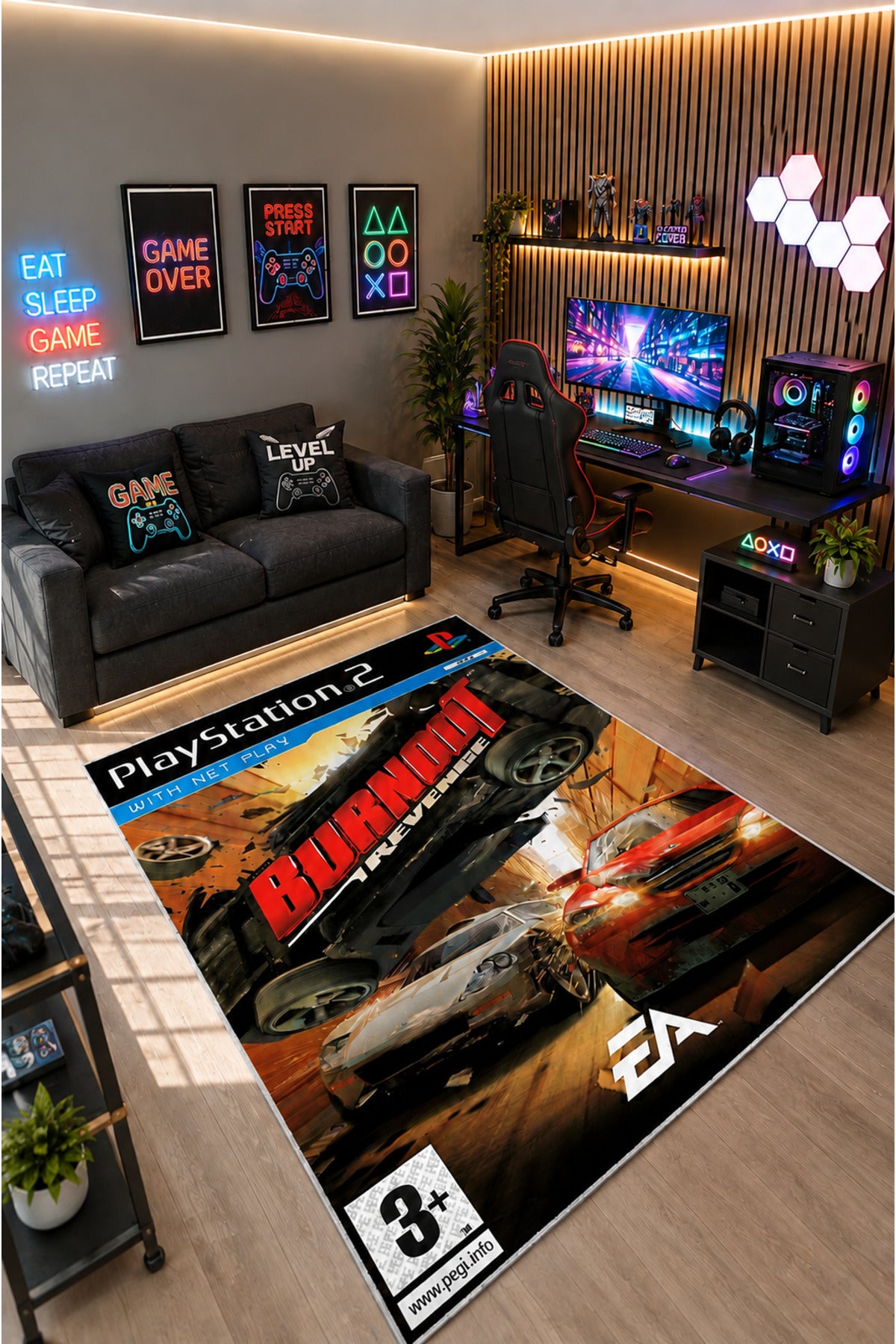 Gamer Collection Kişiye Özel Üretim Dekoratif Kaymaz Taban Oyun Odası Halısı – Dijital Baskı Yıkanabilir – Farklı Ölçü Seçene