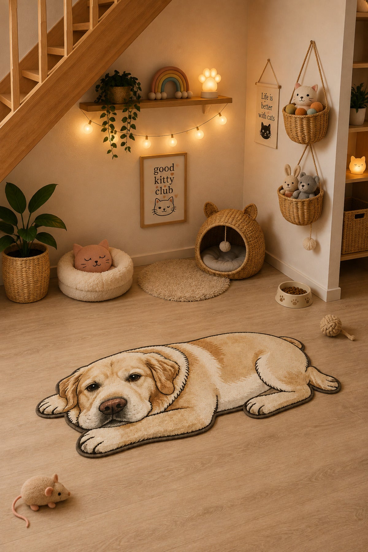 Kedi ve Köpek Mama Altlığı 60x90 cm – Kemik Şekilli Renkli Dijital Baskılı, Kaymaz Taban, Yıkanabilir Mama Paspası