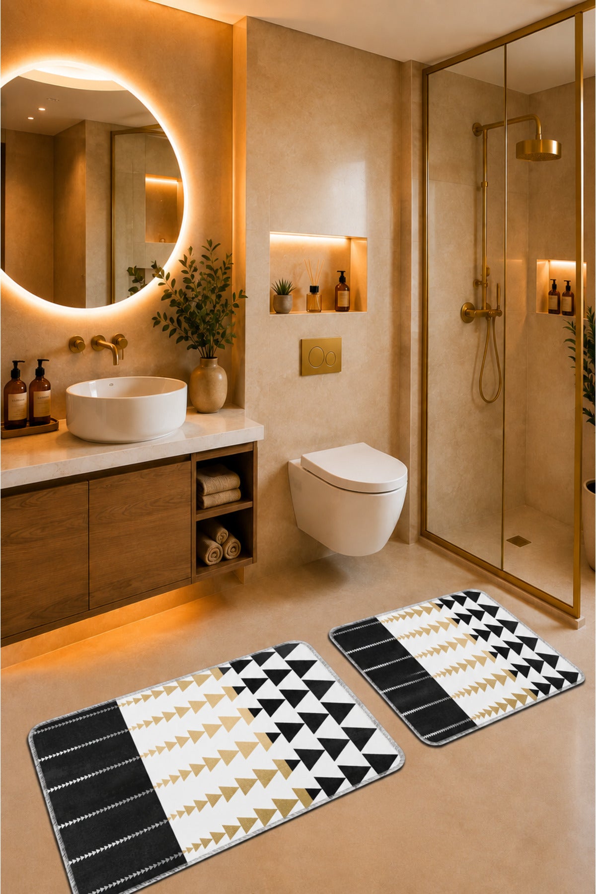 Banyo Paspası 2'li Set Kaymaz Tabanlı ve Yıkanabilir 60x90 Cm - 50x60 Cm