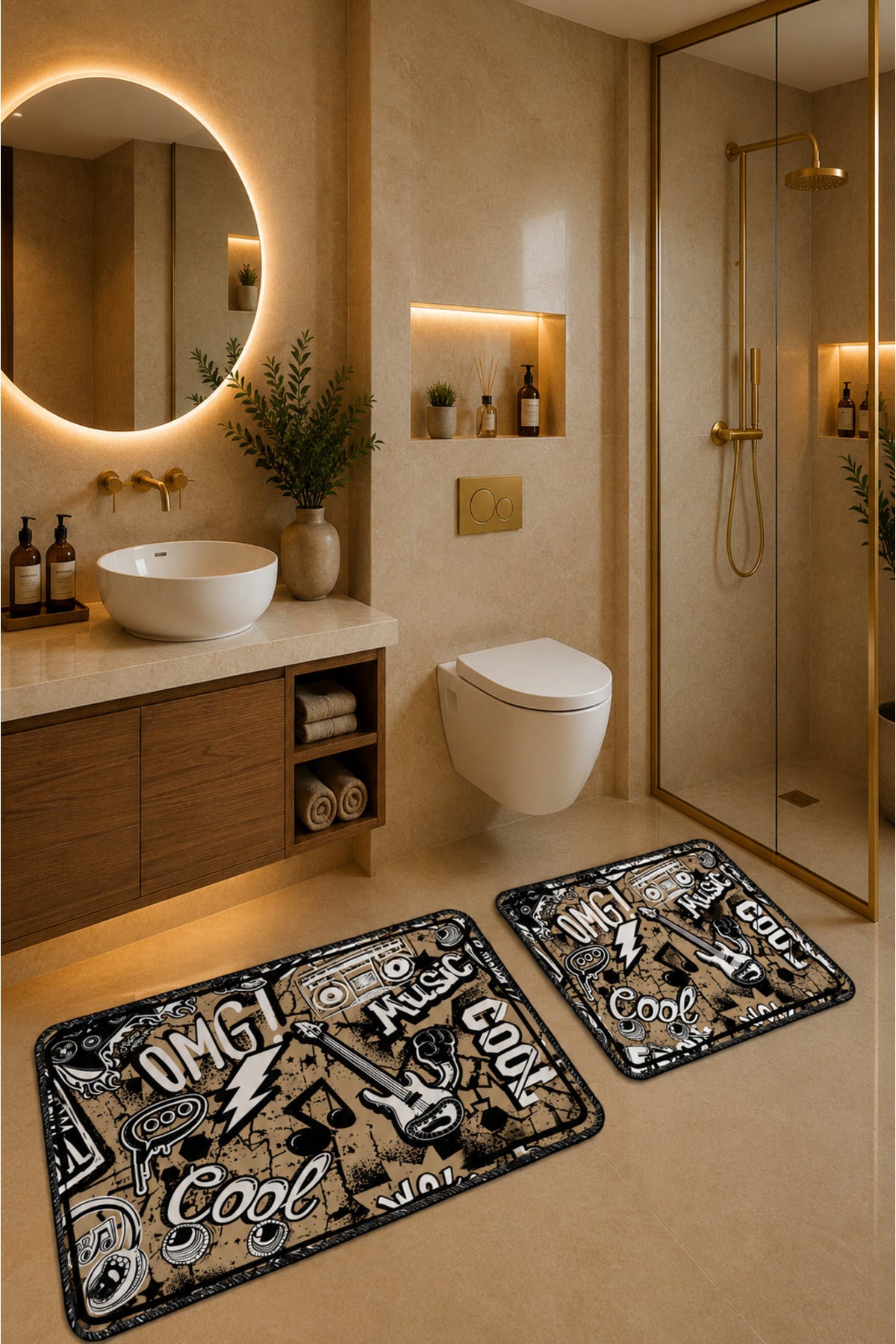 Banyo Paspası 2'li Set Kaymaz Tabanlı ve Yıkanabilir 60x90 Cm - 50x60 Cm