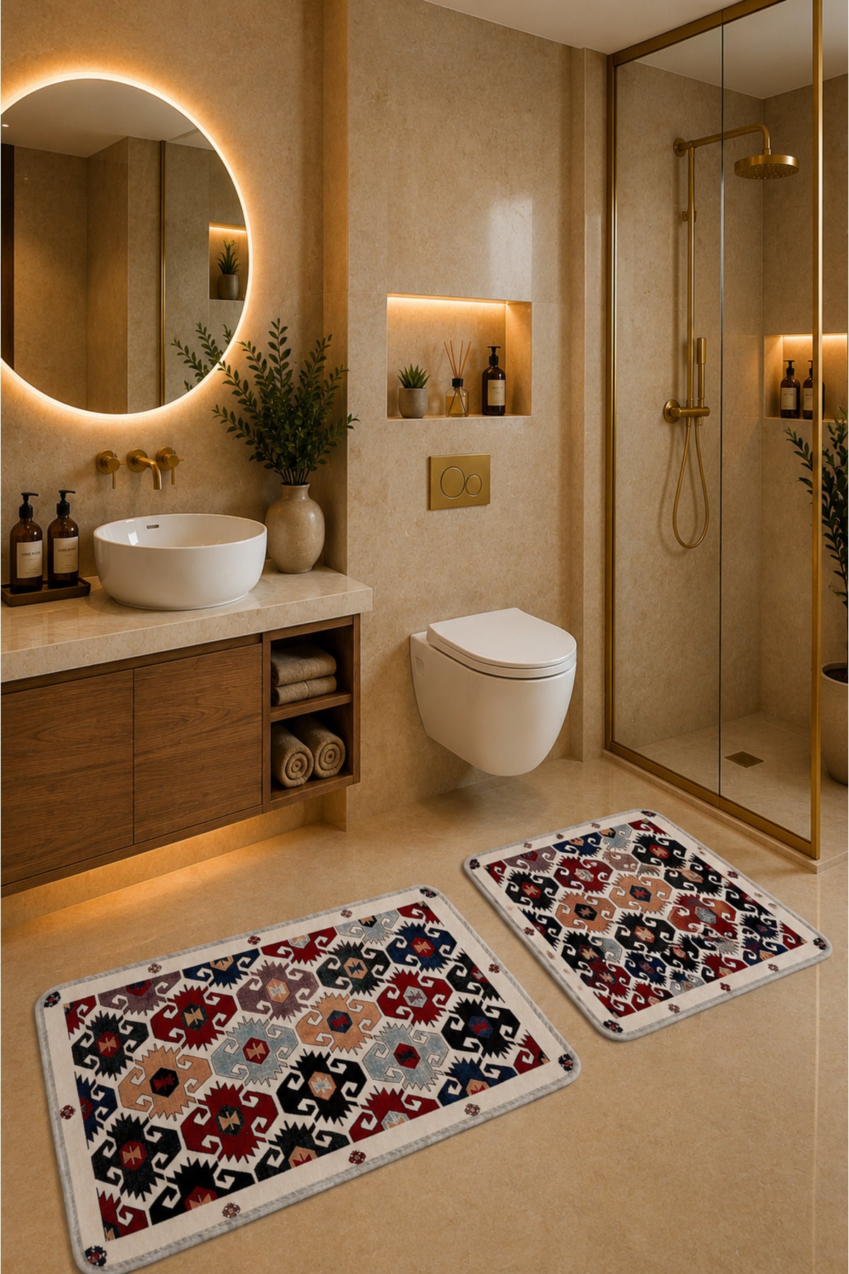 Banyo Paspası 2'li Set Kaymaz Tabanlı ve Yıkanabilir 60x90 Cm - 50x60 Cm