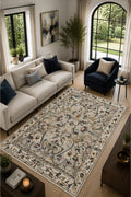 Home Royal Magnolia Krem Çiçek Desenli Modern Kaymaz Dijital Baskı Halı