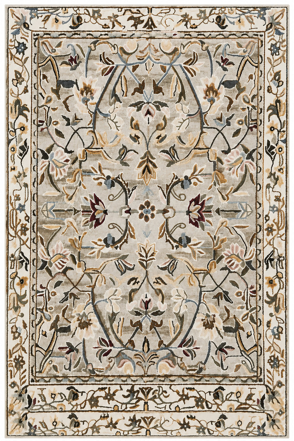 Home Royal Magnolia Krem Çiçek Desenli Modern Kaymaz Dijital Baskı Halı
