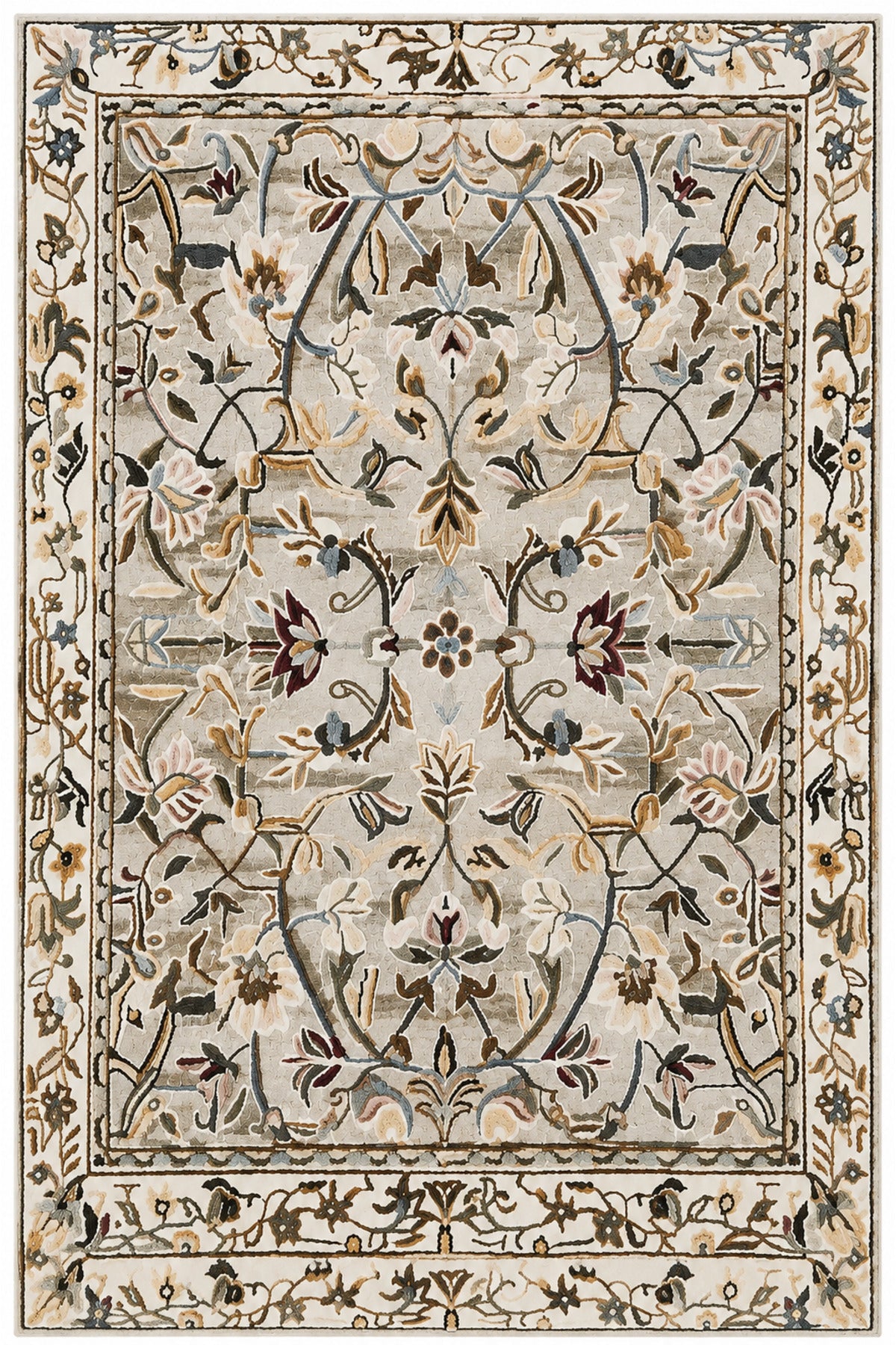 Home Royal Magnolia Krem Çiçek Desenli Modern Kaymaz Dijital Baskı Halı
