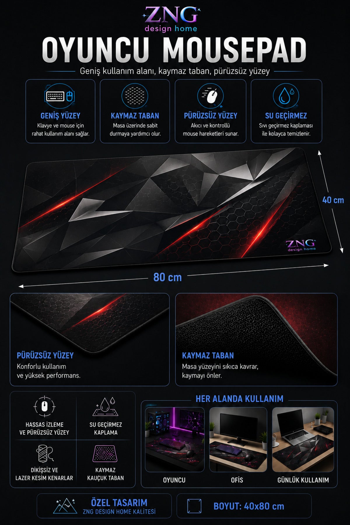 Abstract Collection 80x40 cm Büyük Boy Gaming Mousepad Kaymaz Taban Deskmat