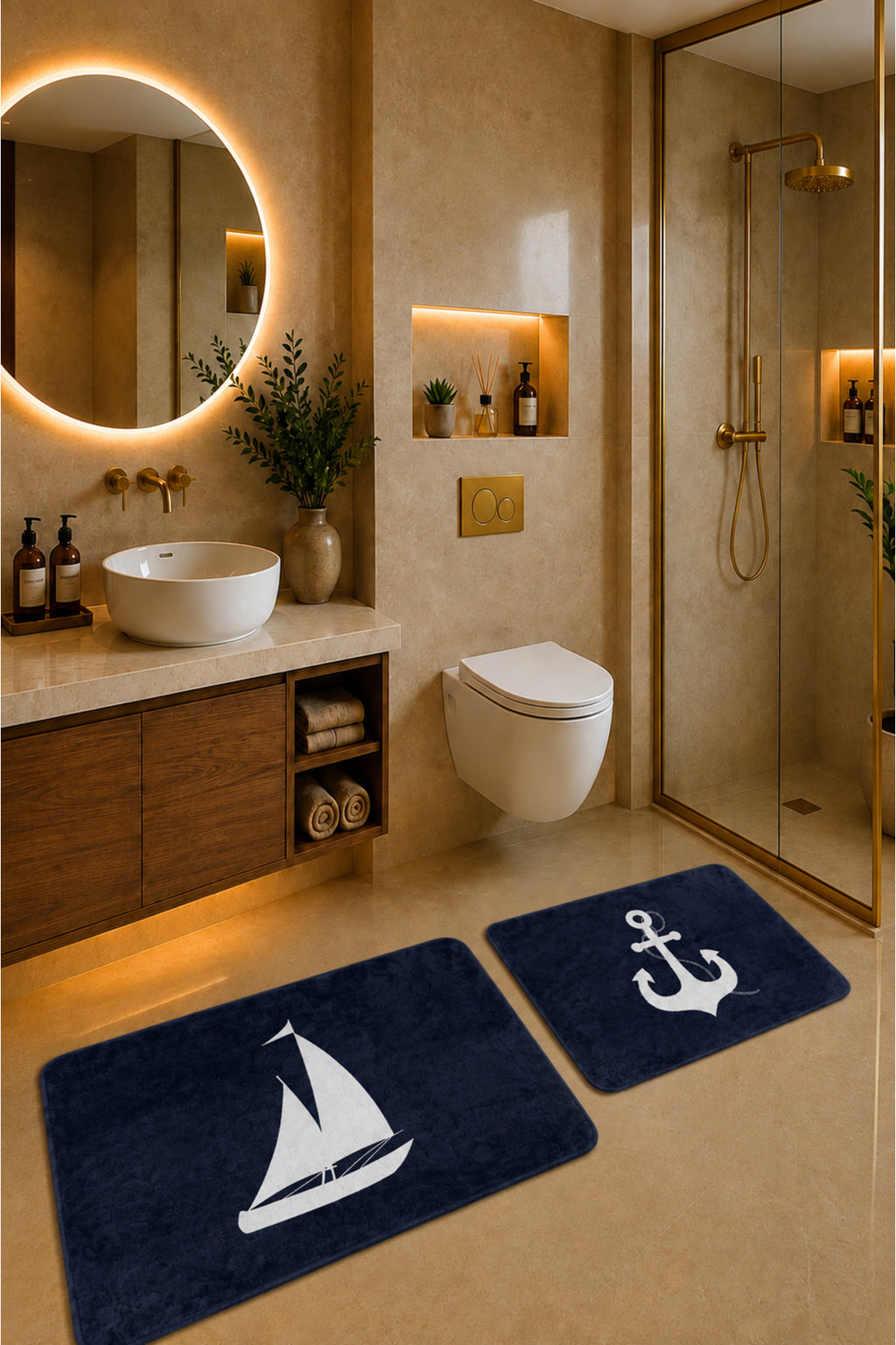 Banyo Paspası 2'li Set Kaymaz Tabanlı ve Yıkanabilir 60x90 Cm - 50x60 Cm