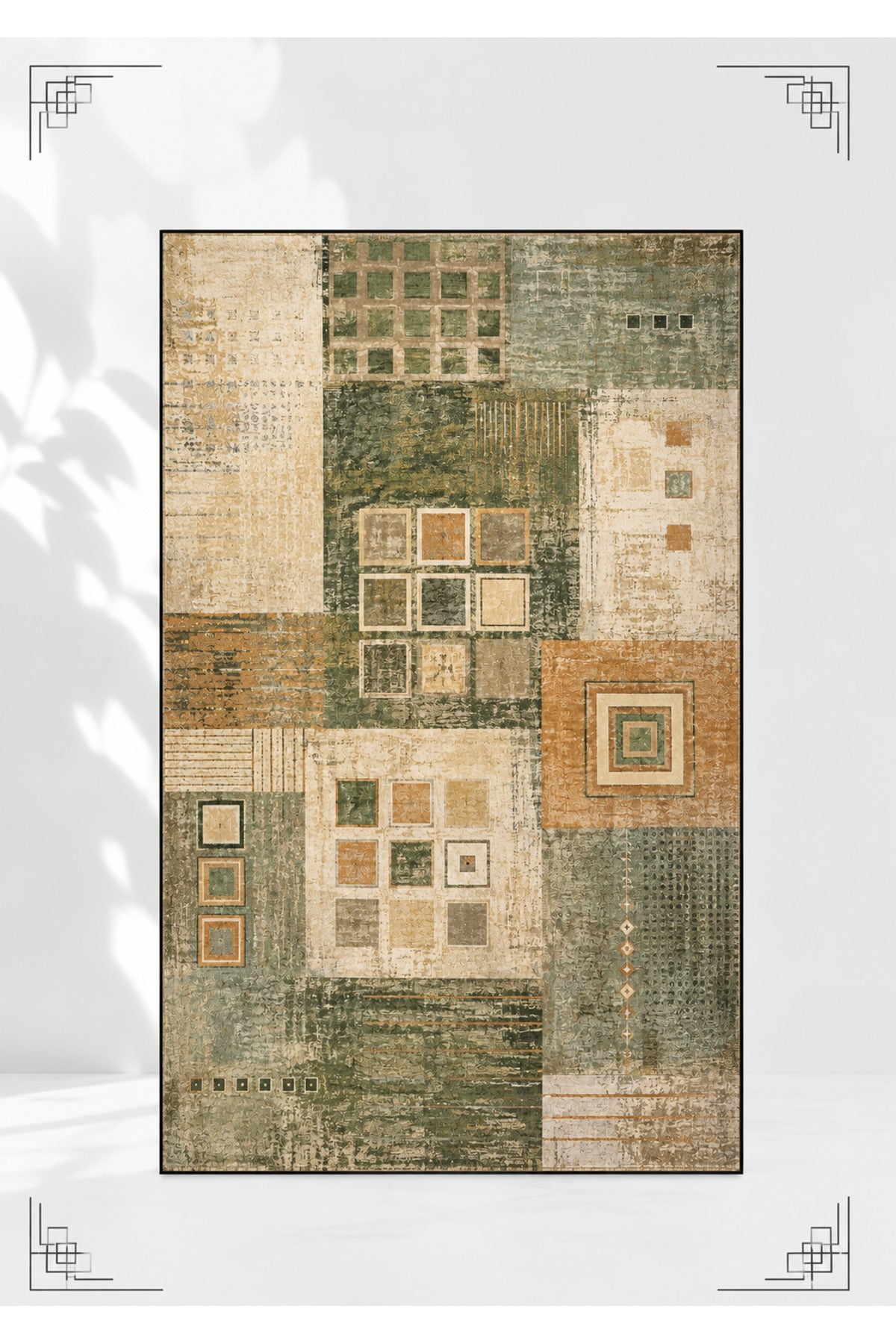 Urban Patchwork Modern Geometrik ve Eskitme Desenli Dijital Baskı Kaymaz Taban Yıkanabilir Salon Halısı – 5 Desen ve Farklı Ö