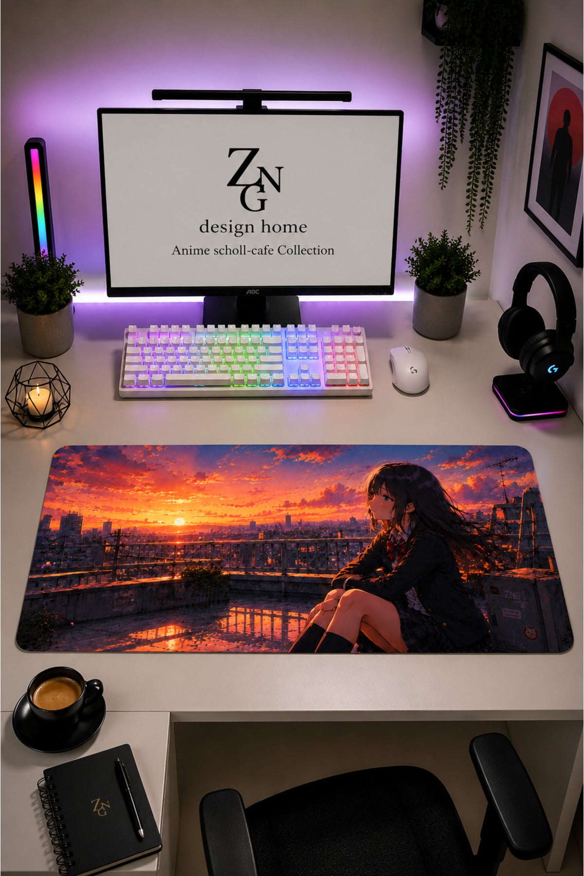 Anime scholl-cafe Collection 80x40 cm Büyük Boy Gaming Mousepad Kaymaz Taban Deskmat